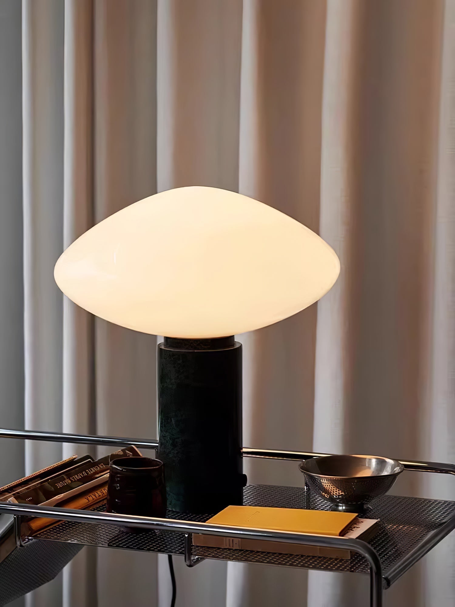Rivi Table Lamp with Glass Shade and Green Marble Base-Neutral Decor