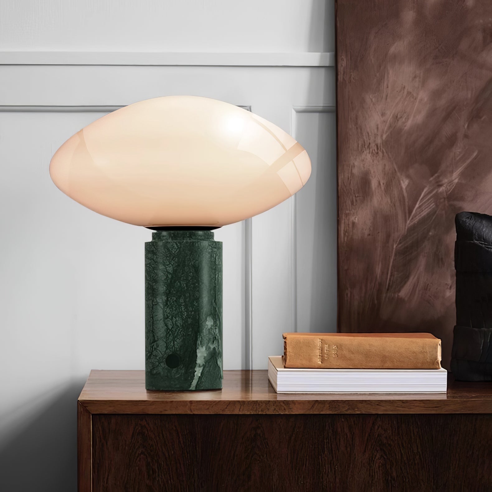 Rivi Table Lamp with Glass Shade and Green Marble Base-Neutral Decor