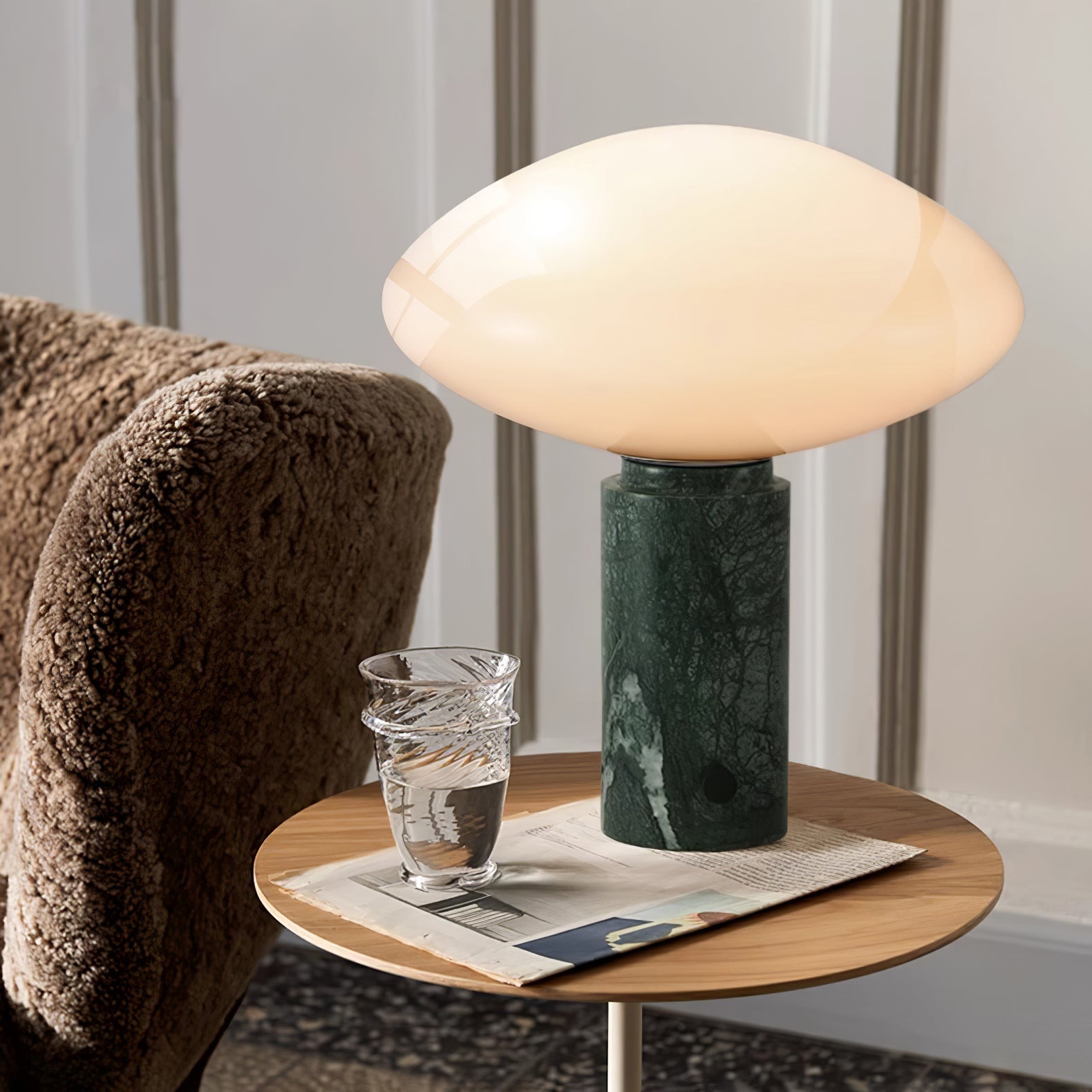 Rivi Table Lamp with Glass Shade and Green Marble Base-Neutral Decor