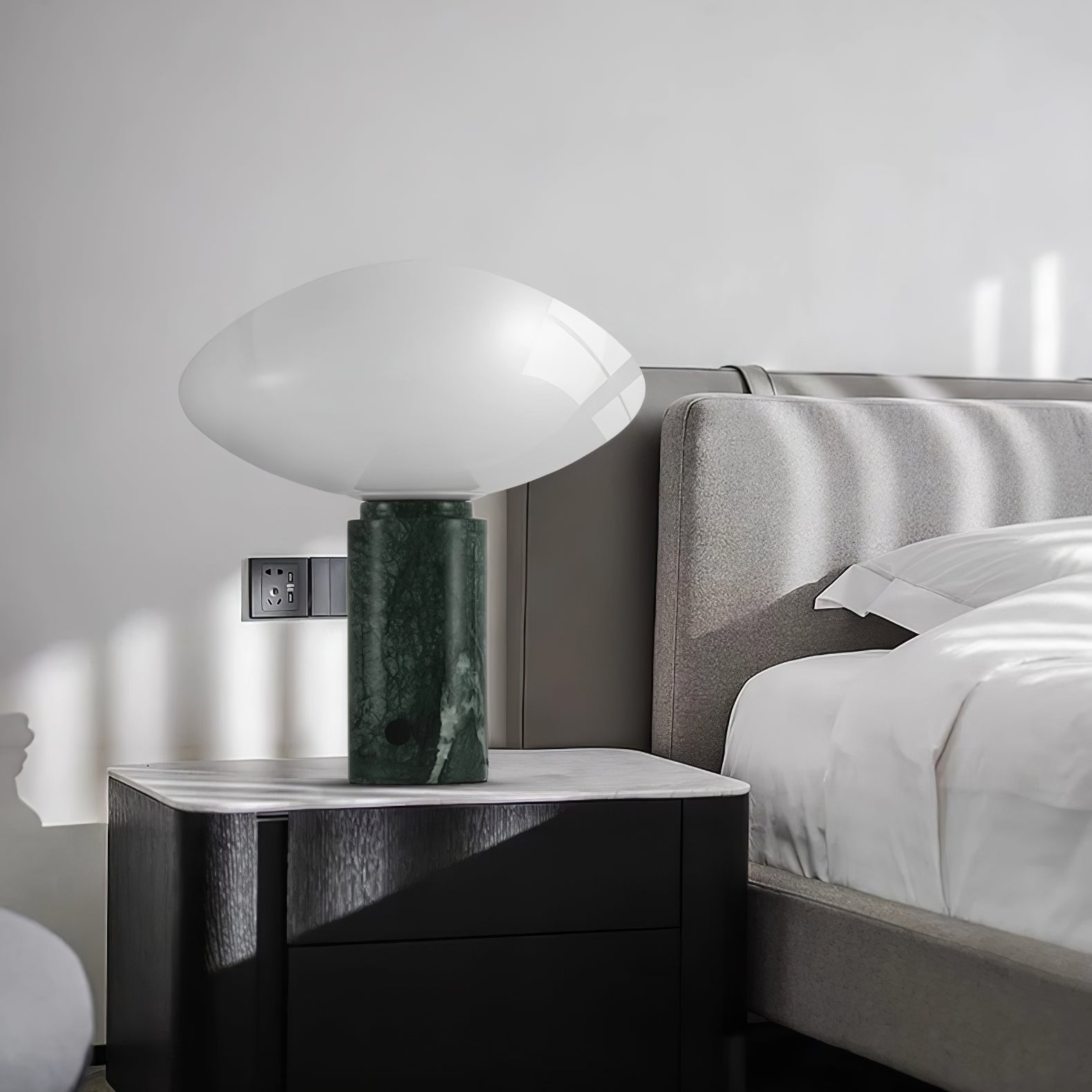 Rivi Table Lamp with Glass Shade and Green Marble Base-Neutral Decor
