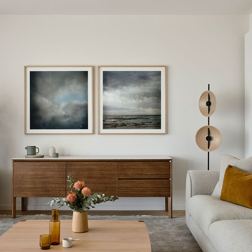 The Mito Floor Lamp shown in the wood color finish.