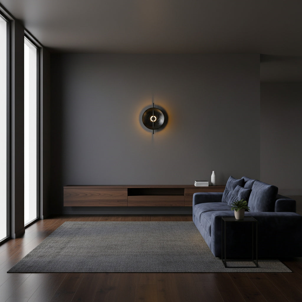 Detail shot of the iron mounting and arm of the Mito Wall Lamp.