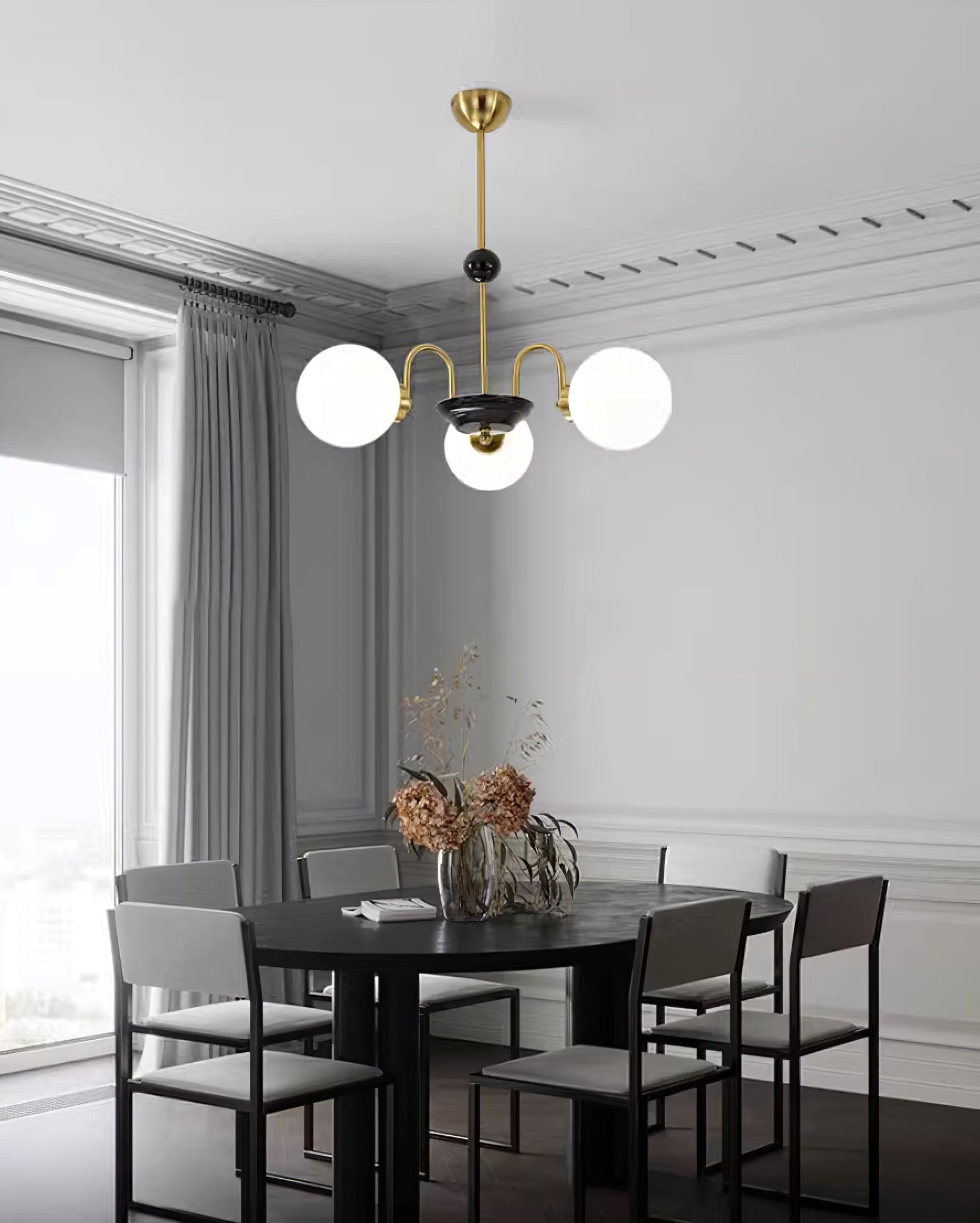 Chandelier Curved Arms Globe Shades Modern Retro Style Dining