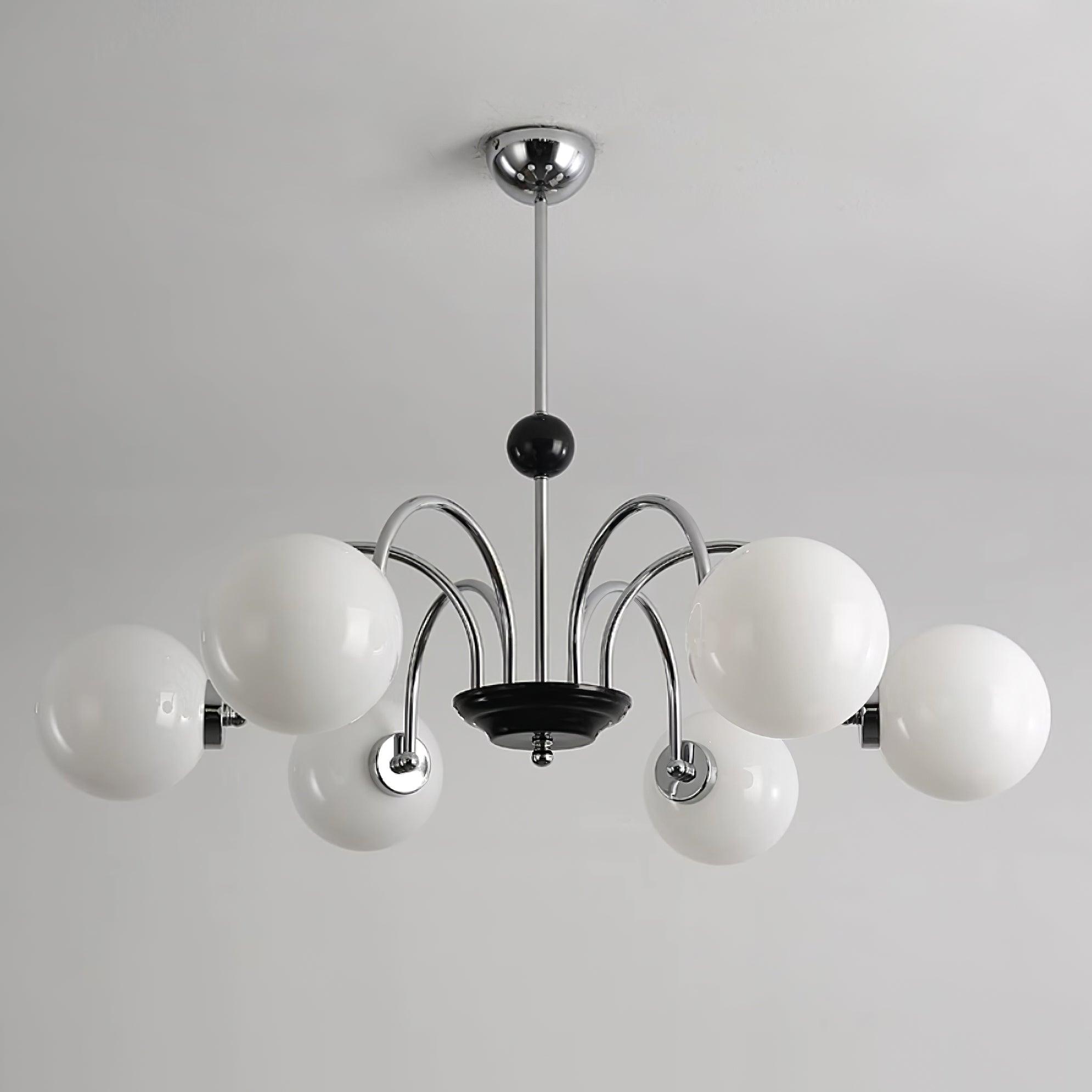 Chandelier Curved Arms Globe Shades Modern Retro Style Dining