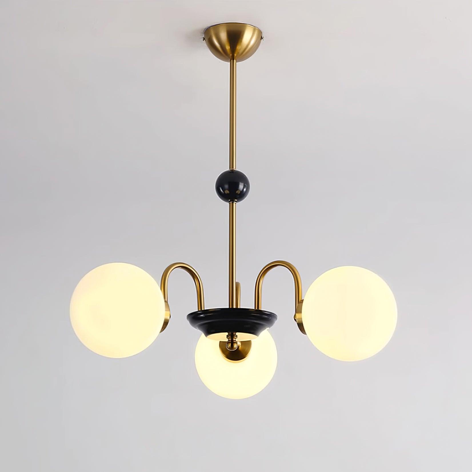 Chandelier Curved Arms Globe Shades Modern Retro Style Dining