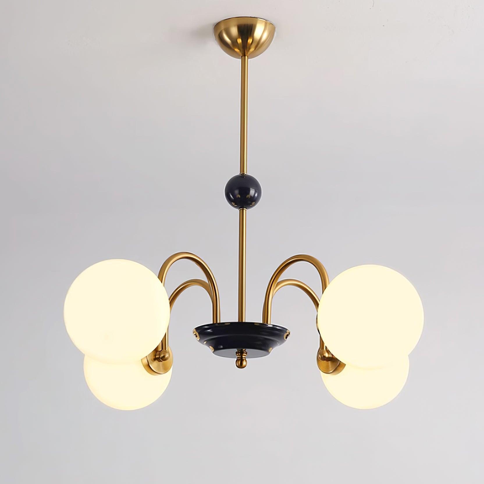 Chandelier Curved Arms Globe Shades Modern Retro Style Dining