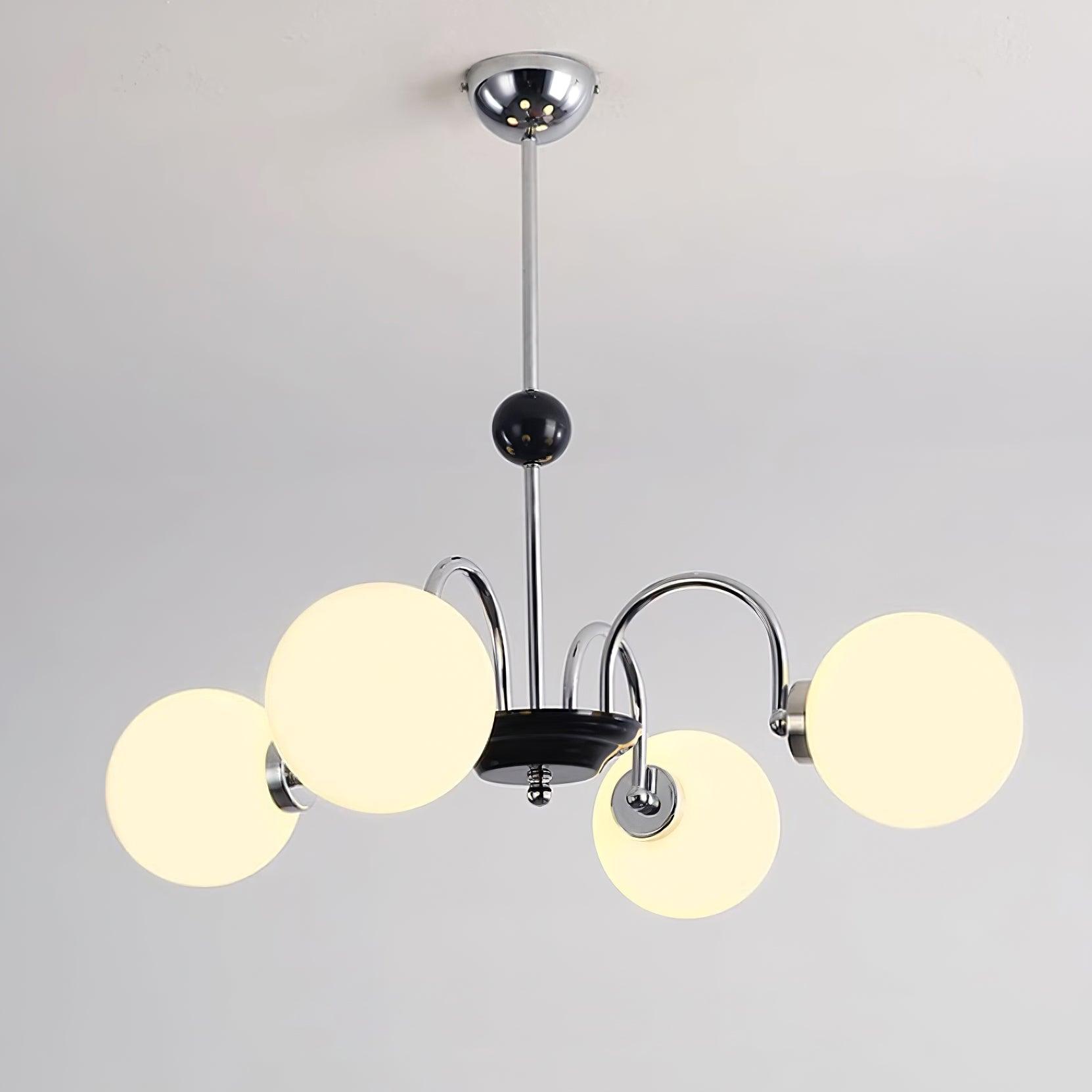 Chandelier Curved Arms Globe Shades Modern Retro Style Dining