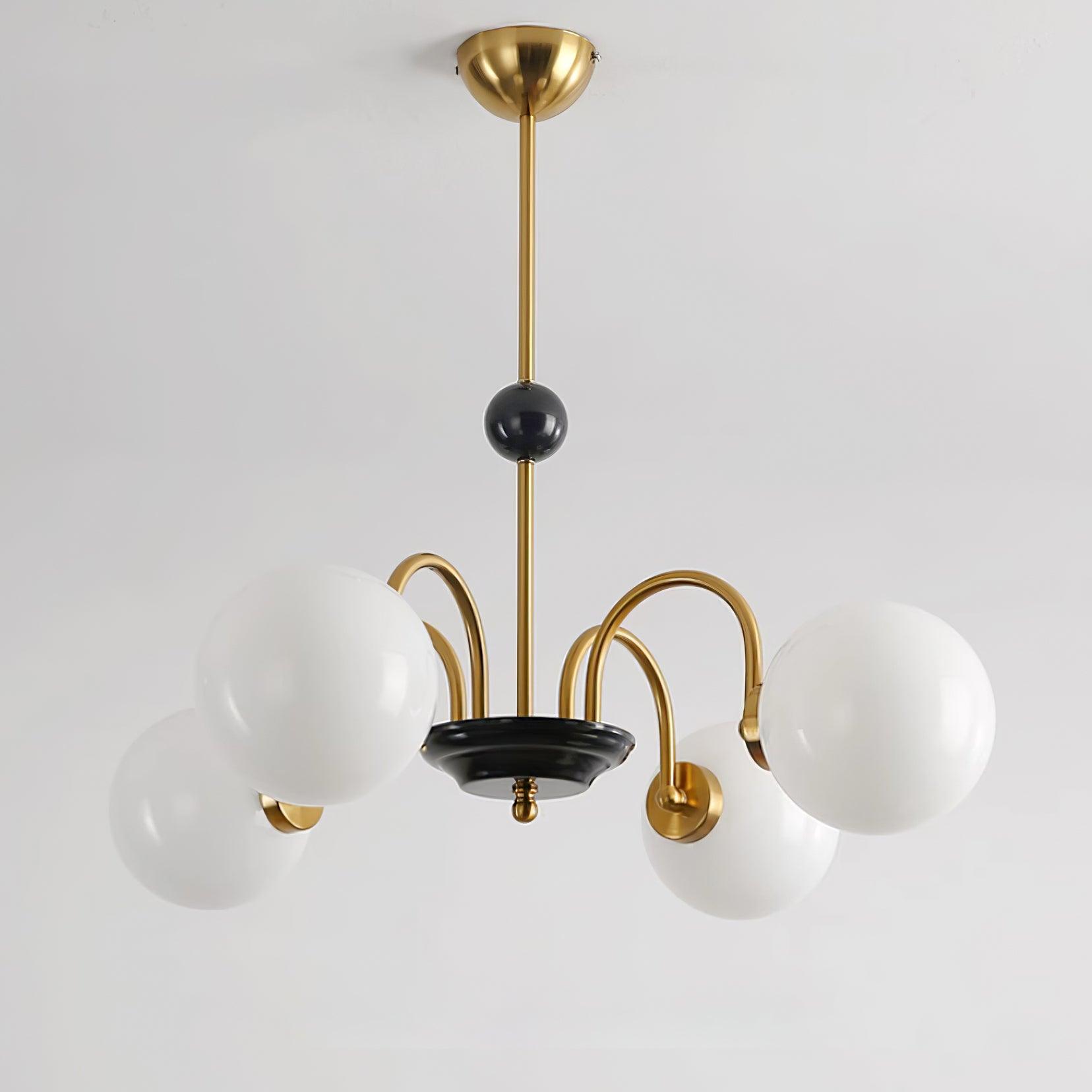 Chandelier Curved Arms Globe Shades Modern Retro Style Dining