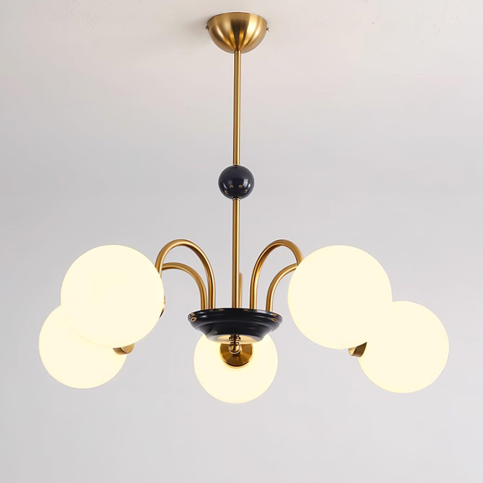 Chandelier Curved Arms Globe Shades Modern Retro Style Dining