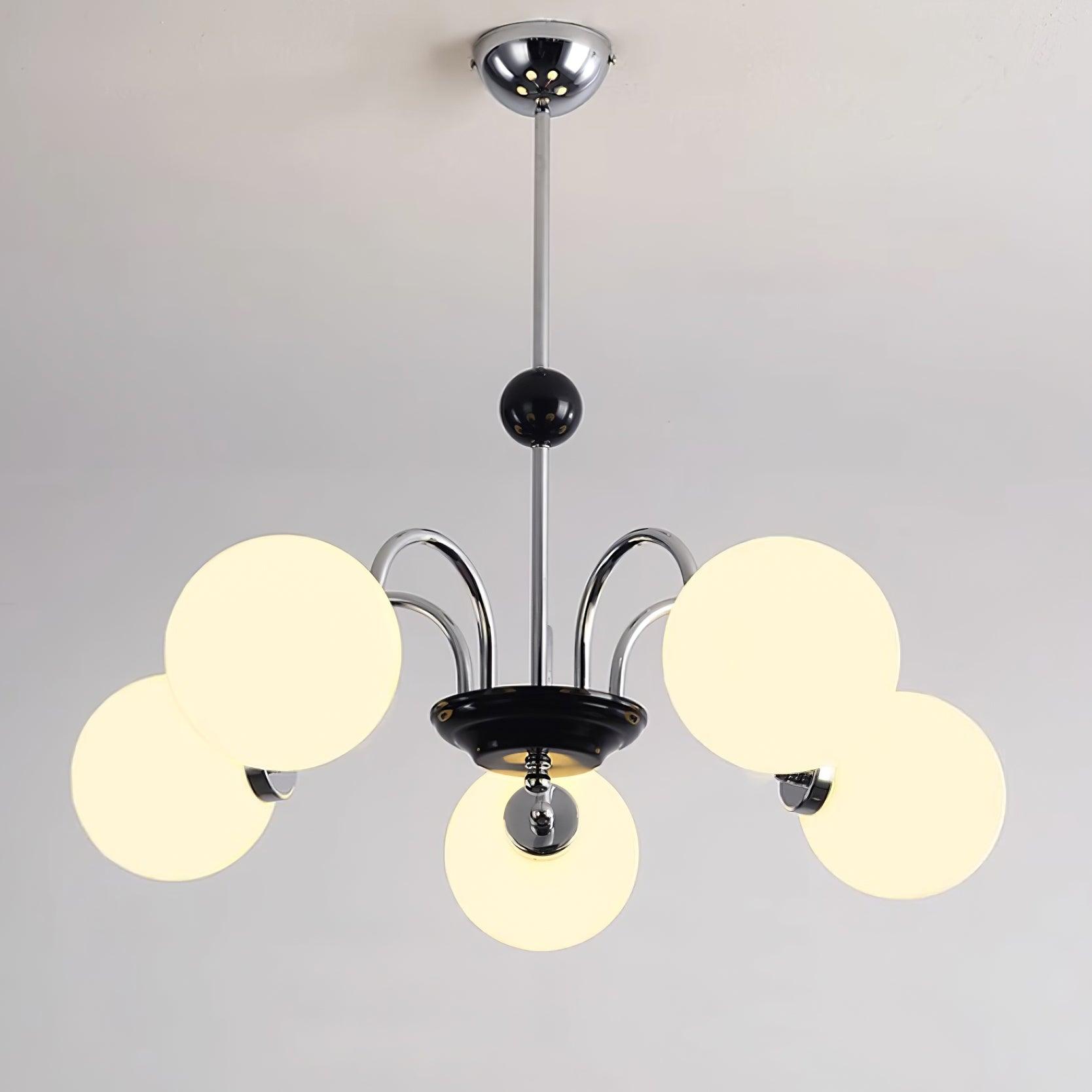Chandelier Curved Arms Globe Shades Modern Retro Style Dining