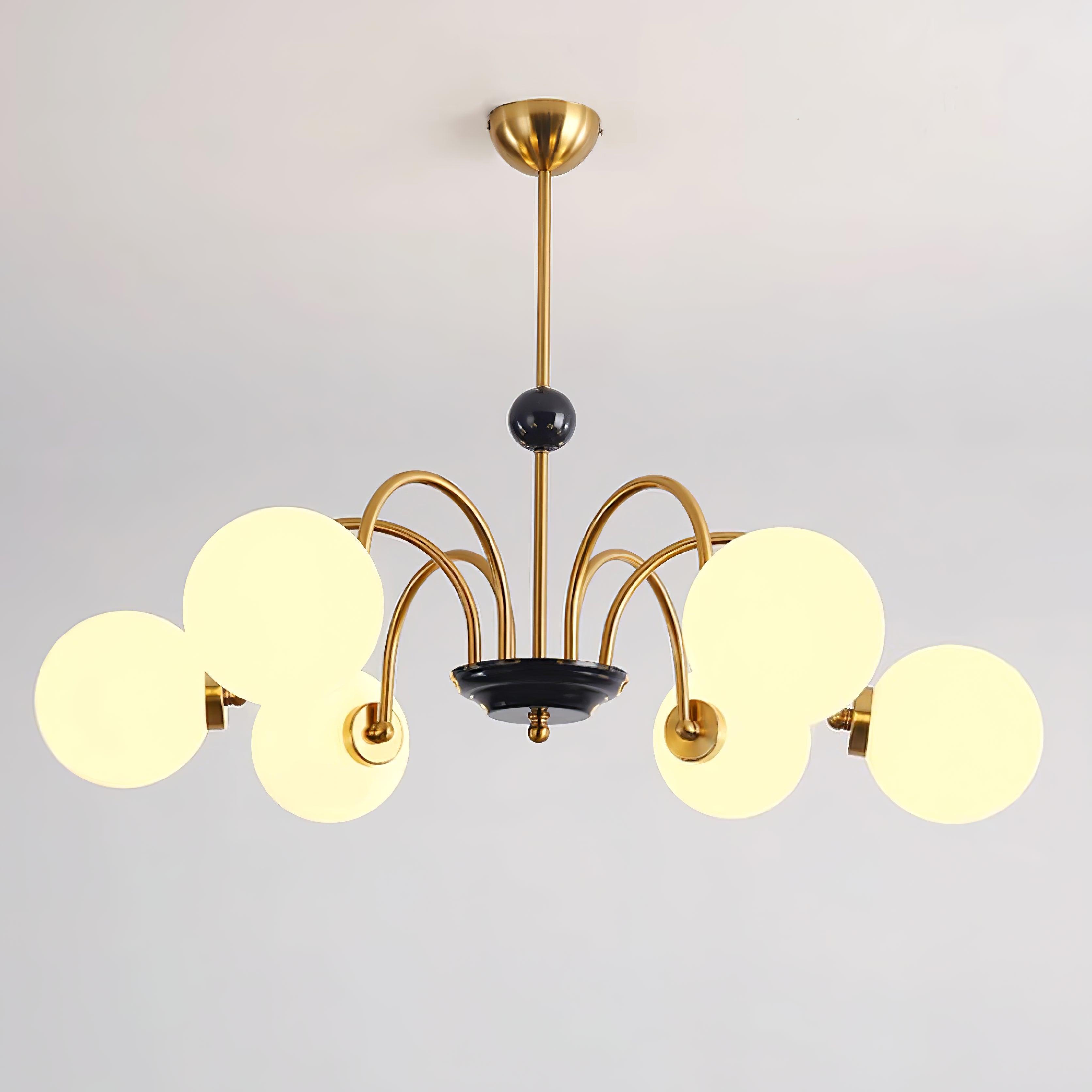 Chandelier Curved Arms Globe Shades Modern Retro Style Dining