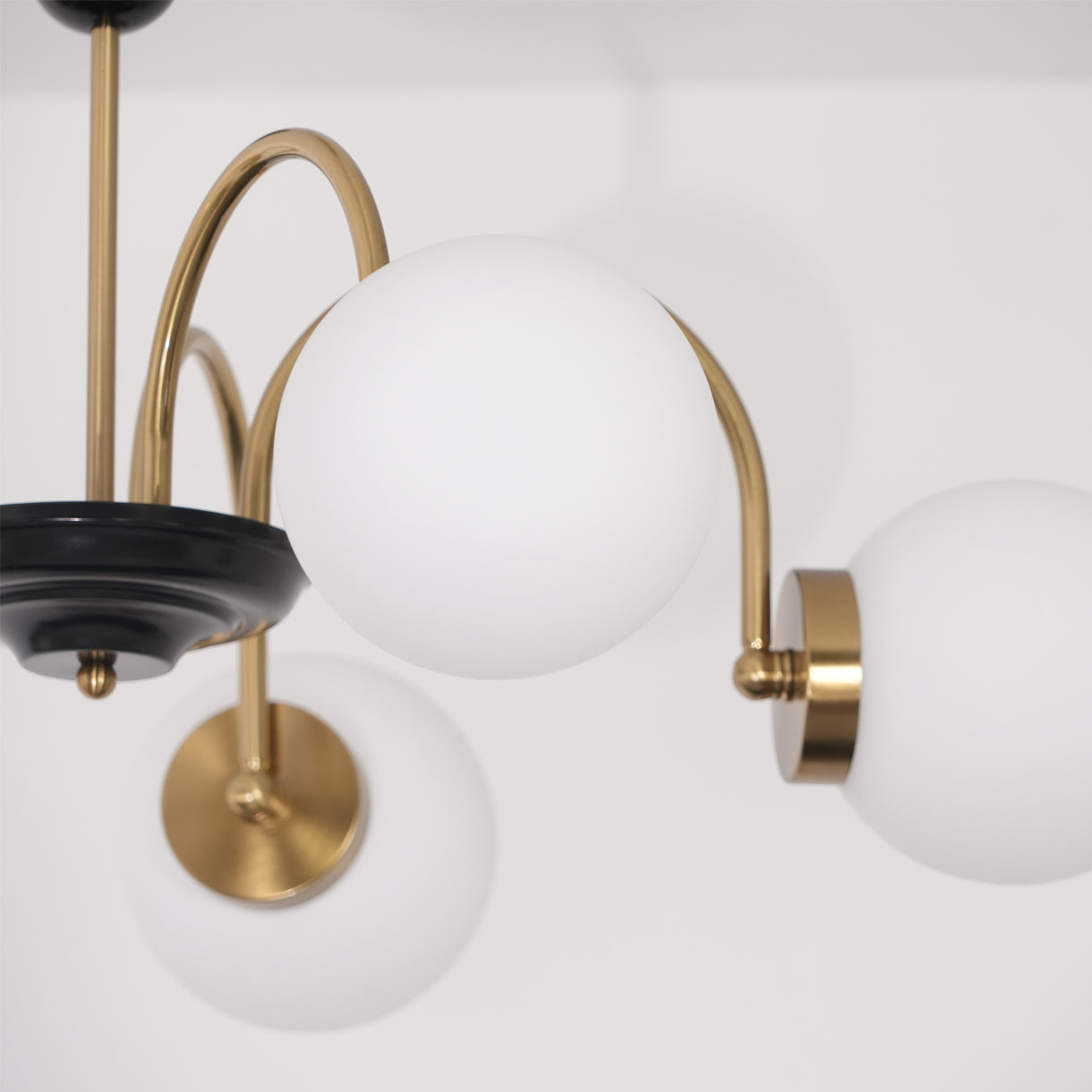 Chandelier Curved Arms Globe Shades Modern Retro Style Dining