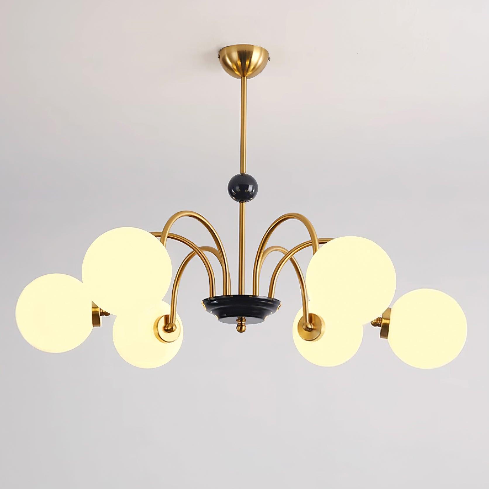 Chandelier Curved Arms Globe Shades Modern Retro Style Dining