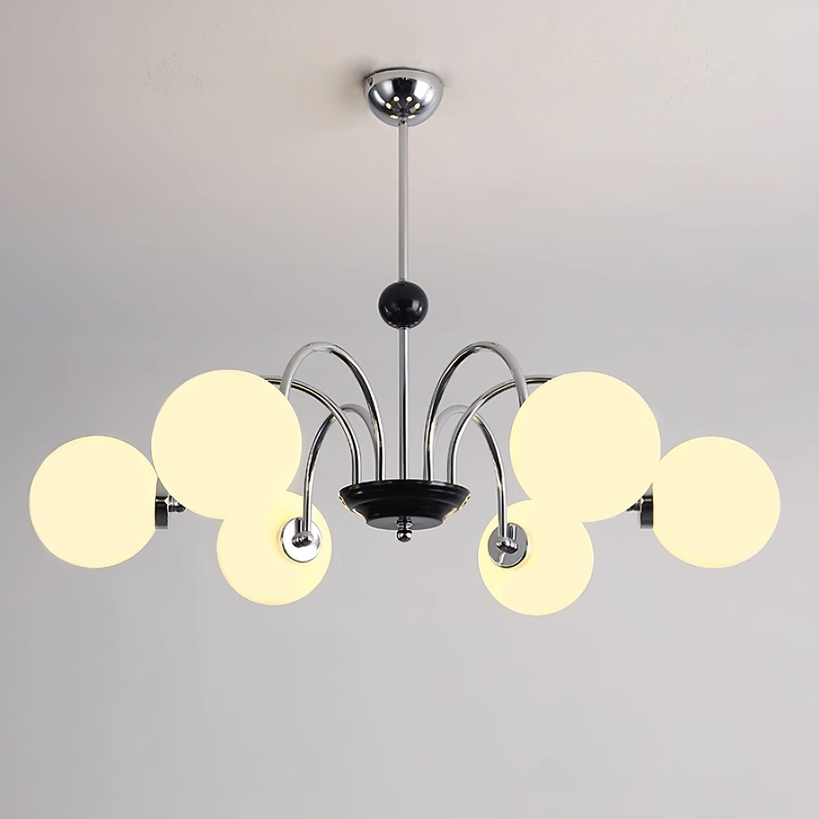 Chandelier Curved Arms Globe Shades Modern Retro Style Dining
