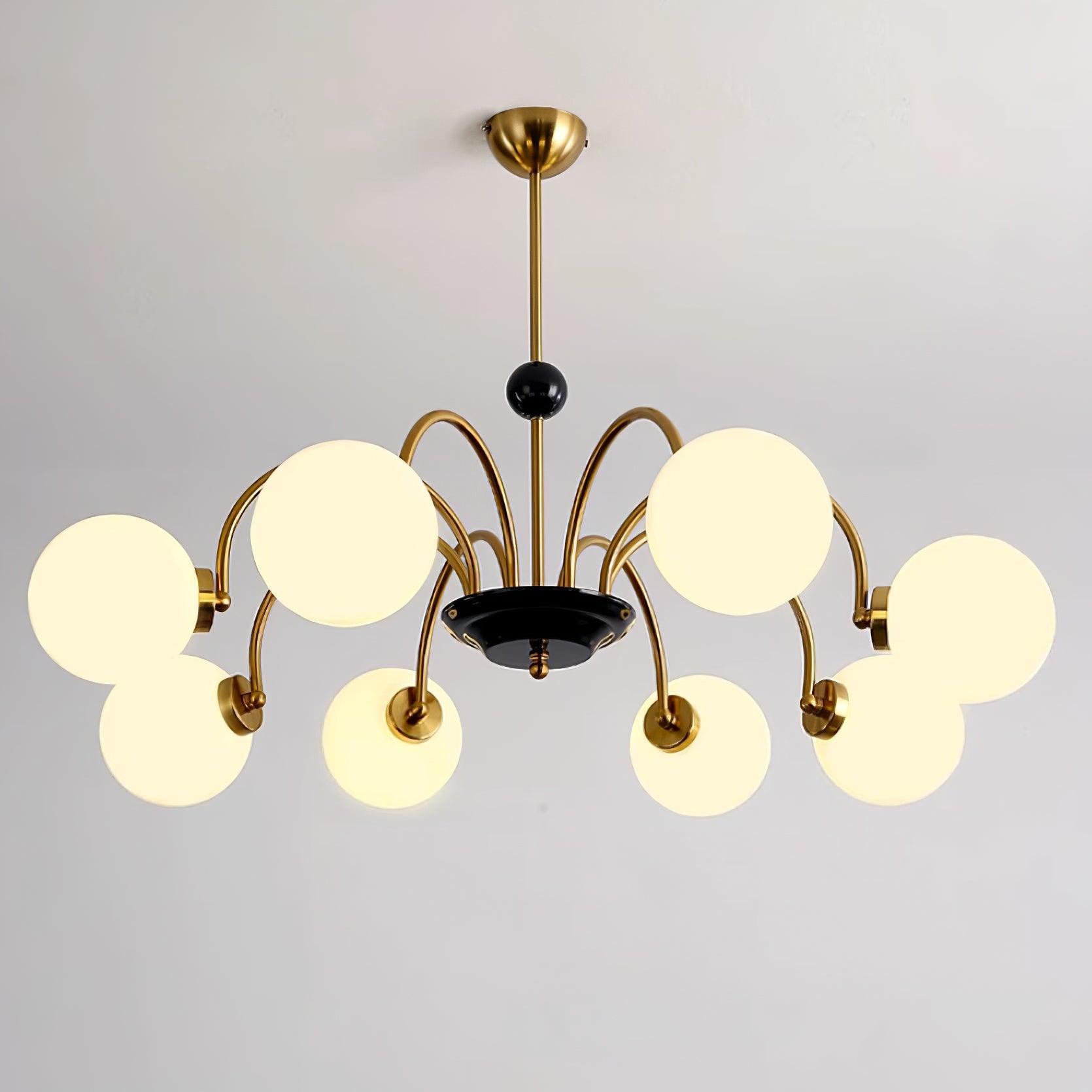 Chandelier Curved Arms Globe Shades Modern Retro Style Dining