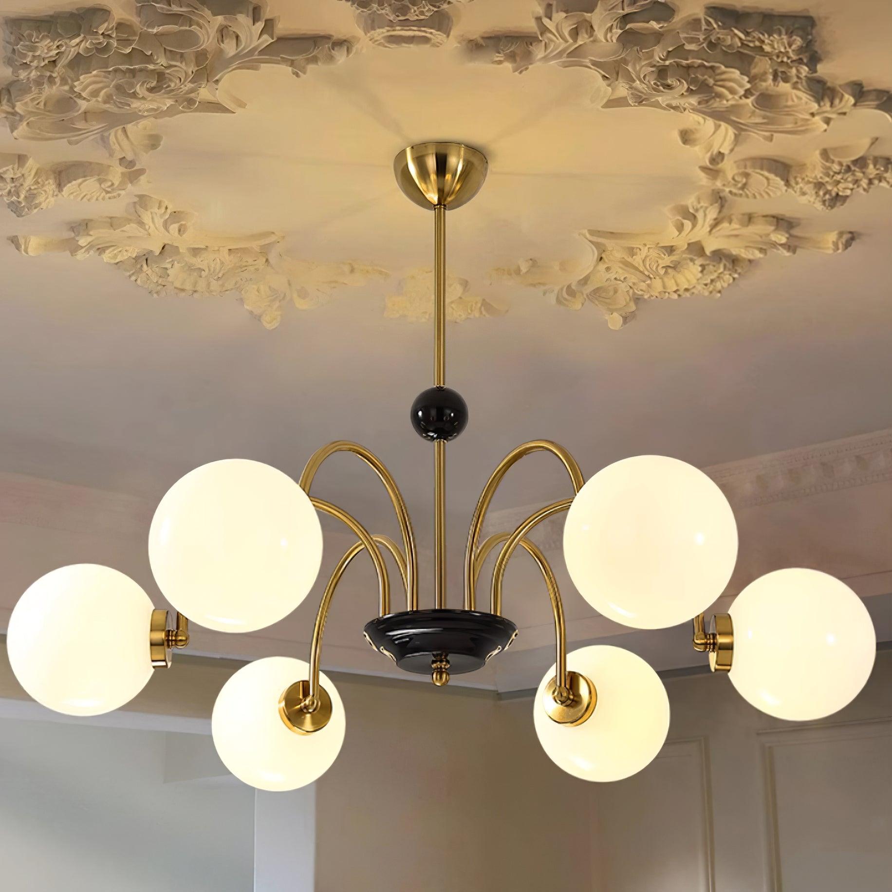 Chandelier Curved Arms Globe Shades Modern Retro Style Dining