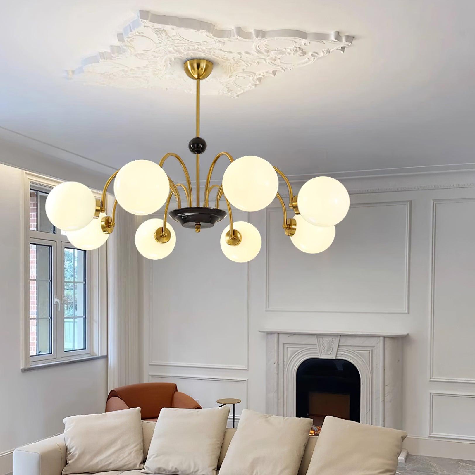 Chandelier Curved Arms Globe Shades Modern Retro Style Dining