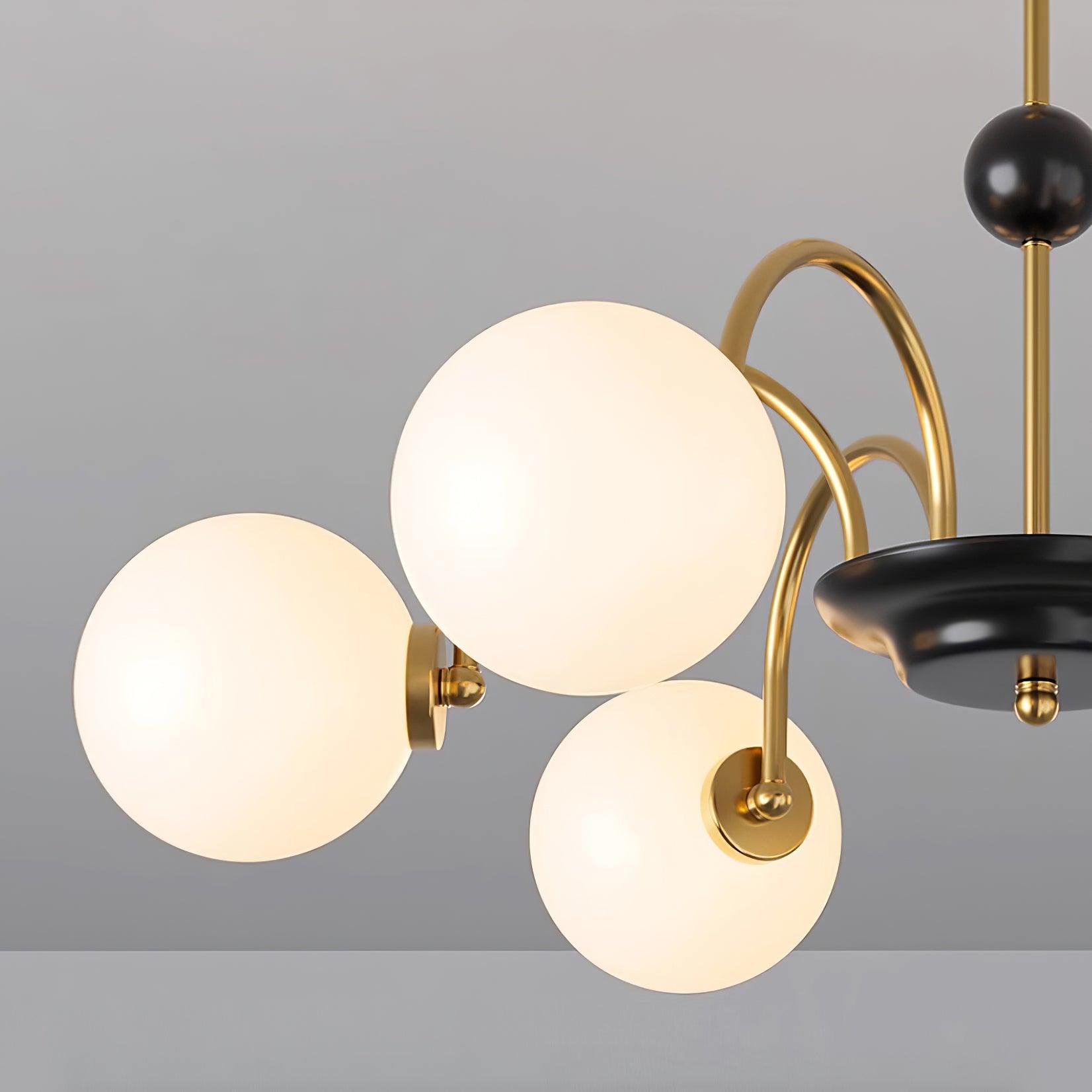 Chandelier Curved Arms Globe Shades Modern Retro Style Dining