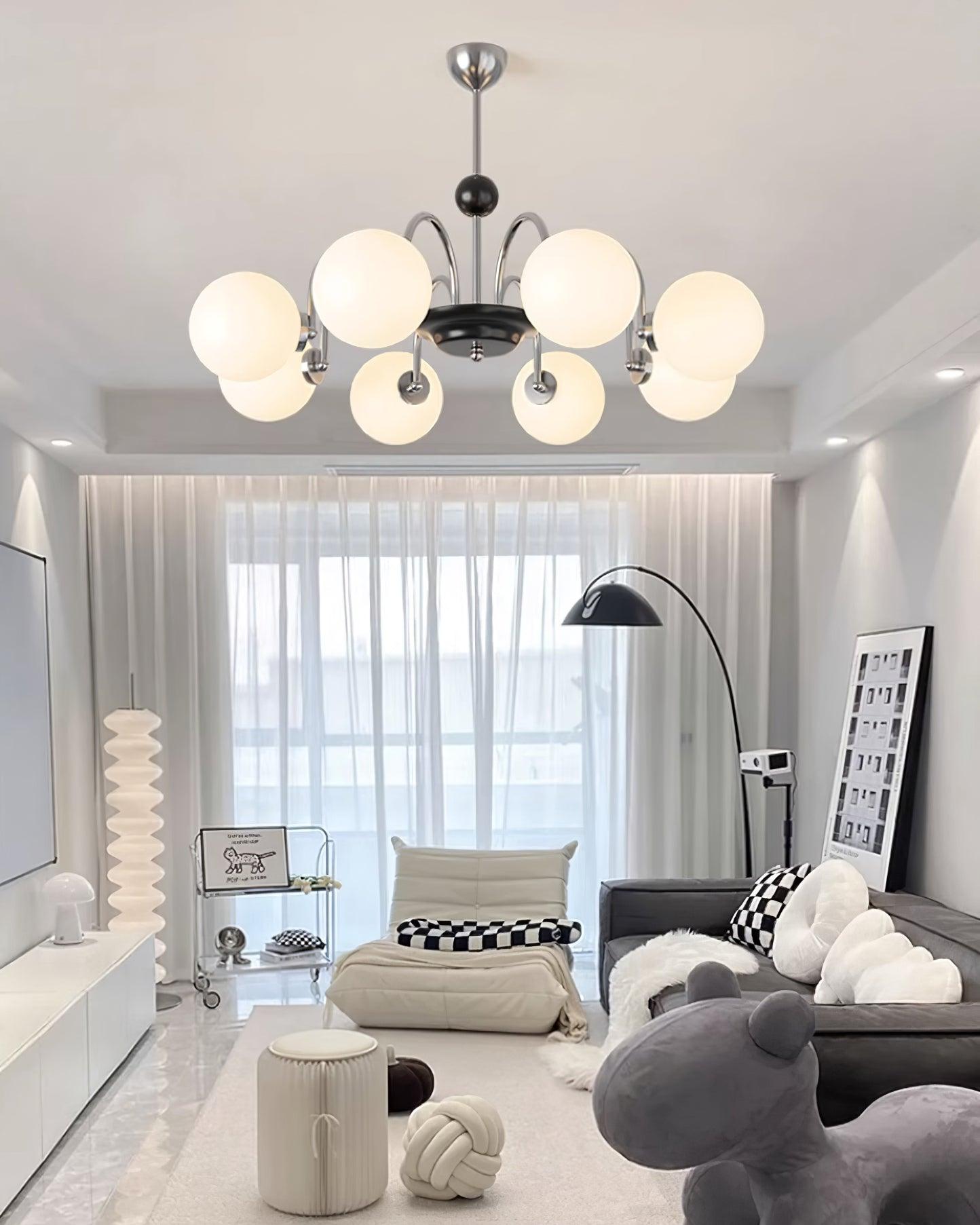 Chandelier Curved Arms Globe Shades Modern Retro Style Dining