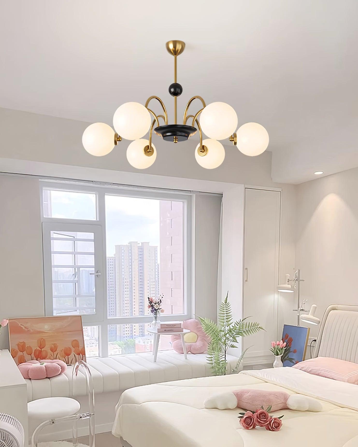 Chandelier Curved Arms Globe Shades Modern Retro Style Dining