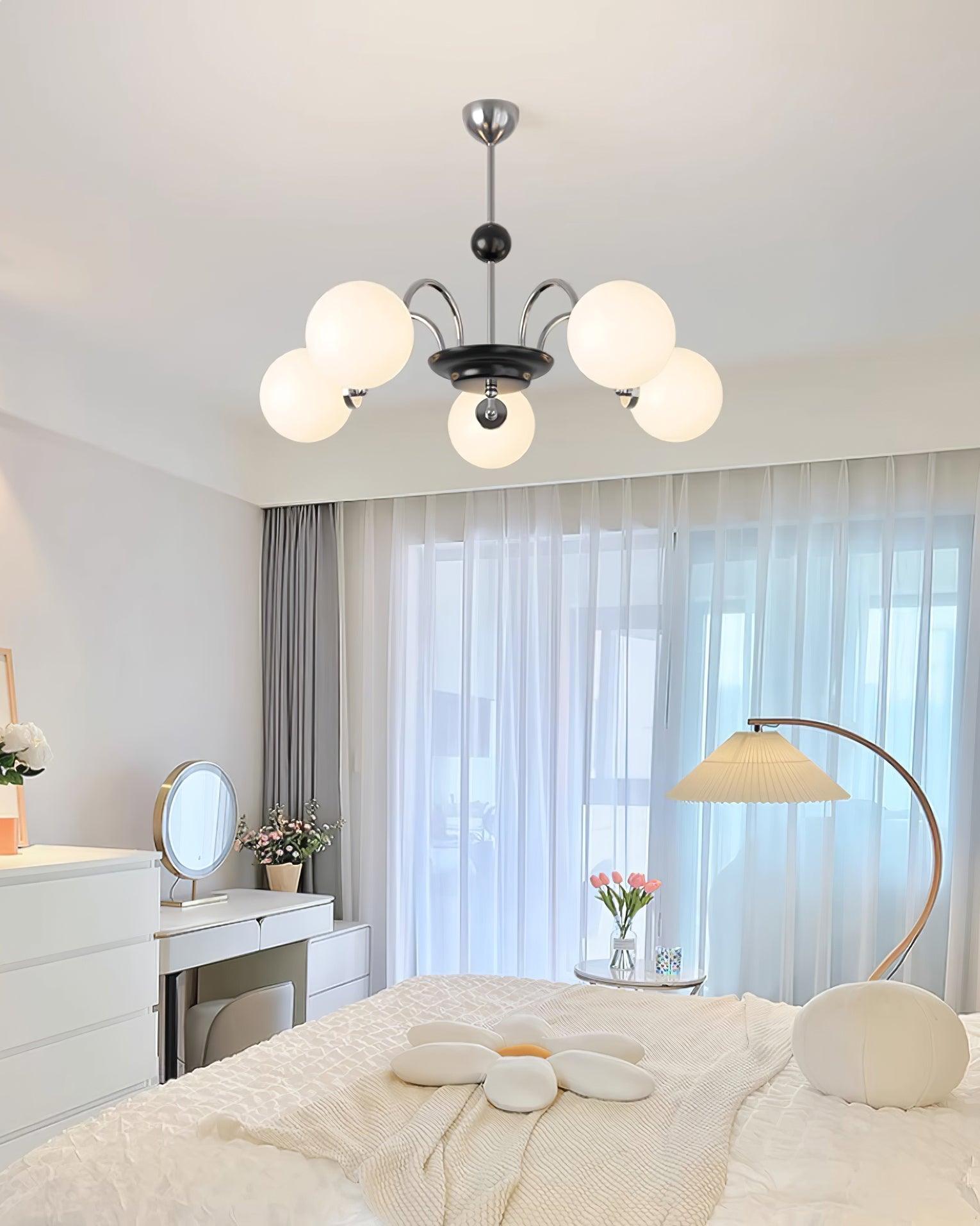 Chandelier Curved Arms Globe Shades Modern Retro Style Dining