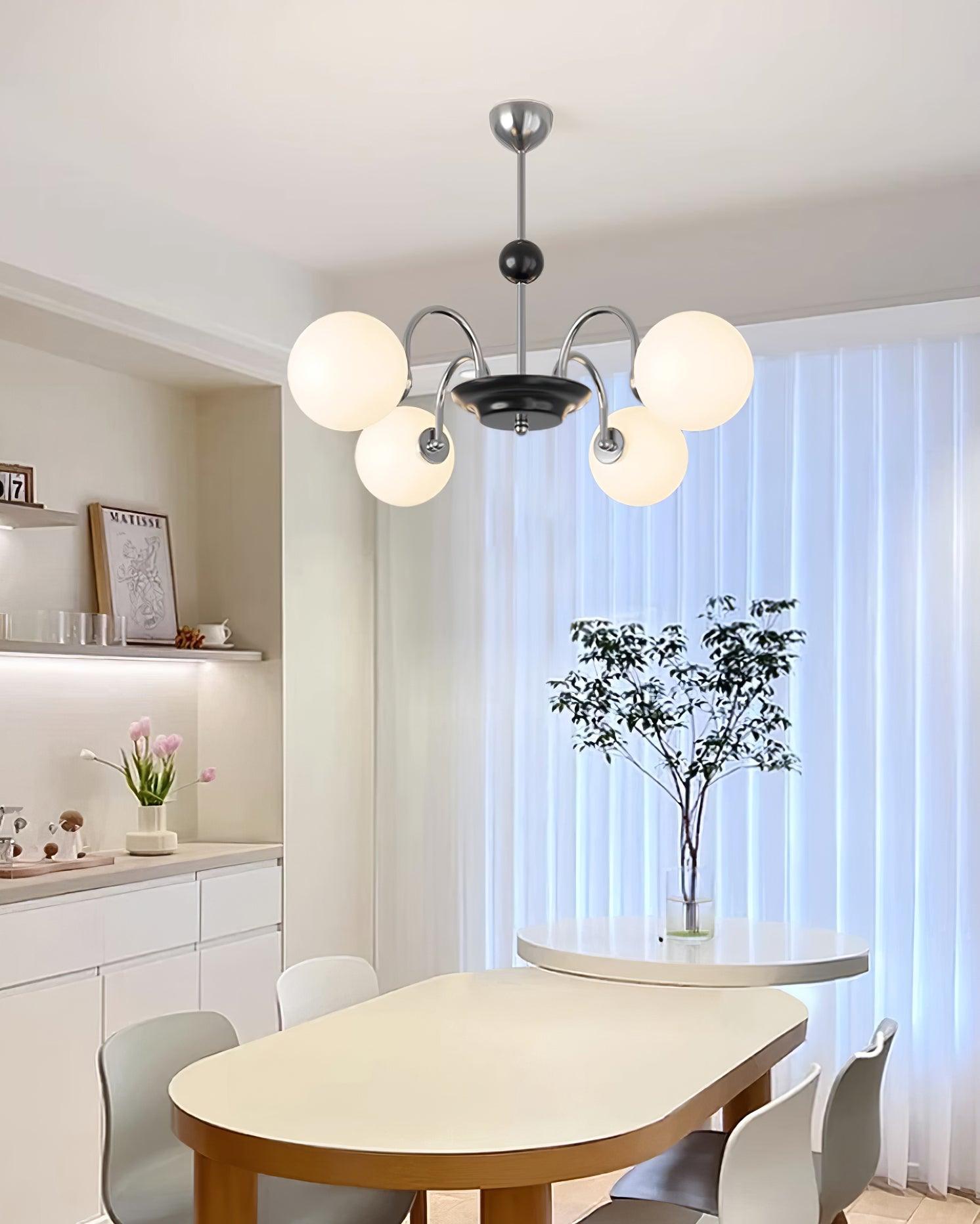 Chandelier Curved Arms Globe Shades Modern Retro Style Dining
