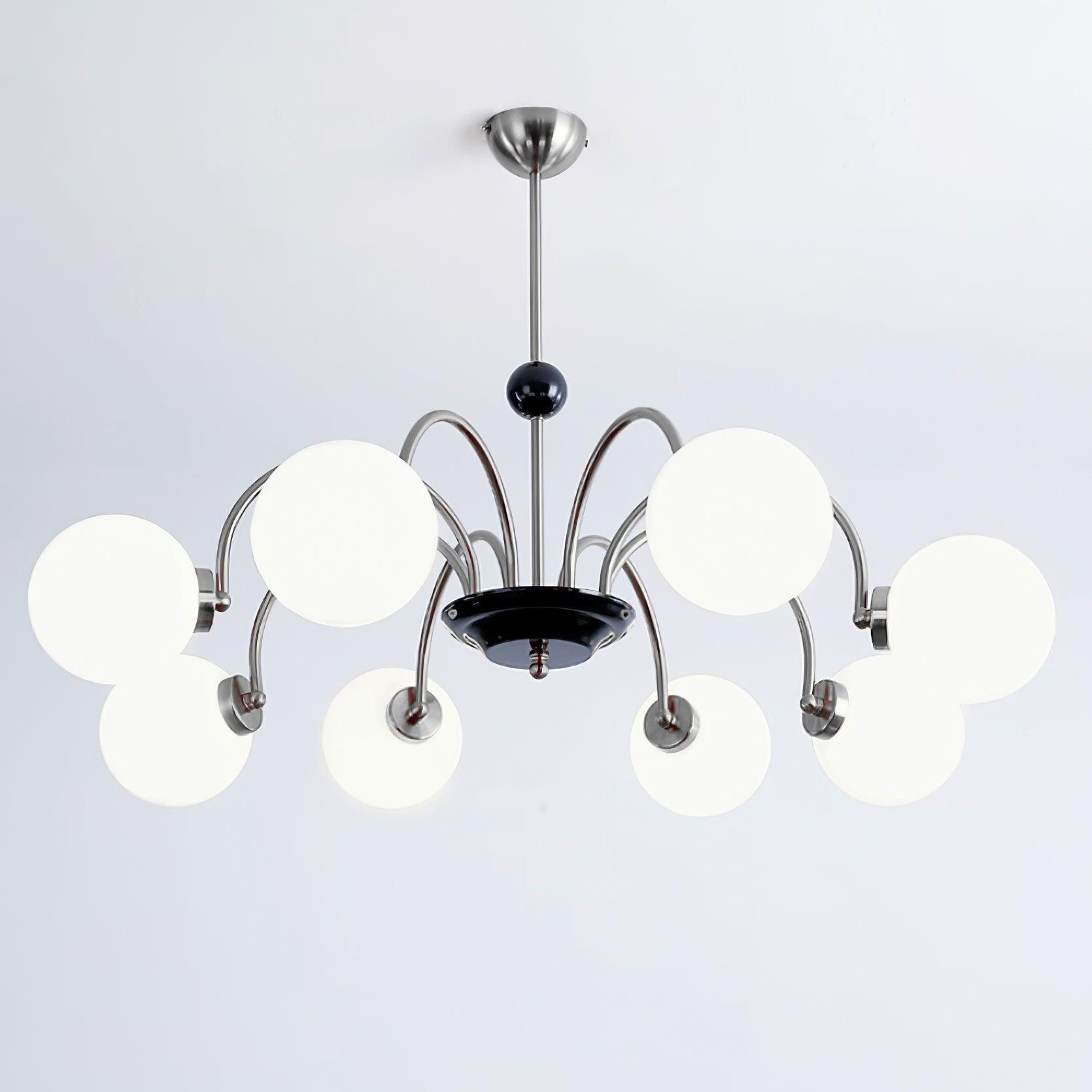 Chandelier Curved Arms Globe Shades Modern Retro Style Dining