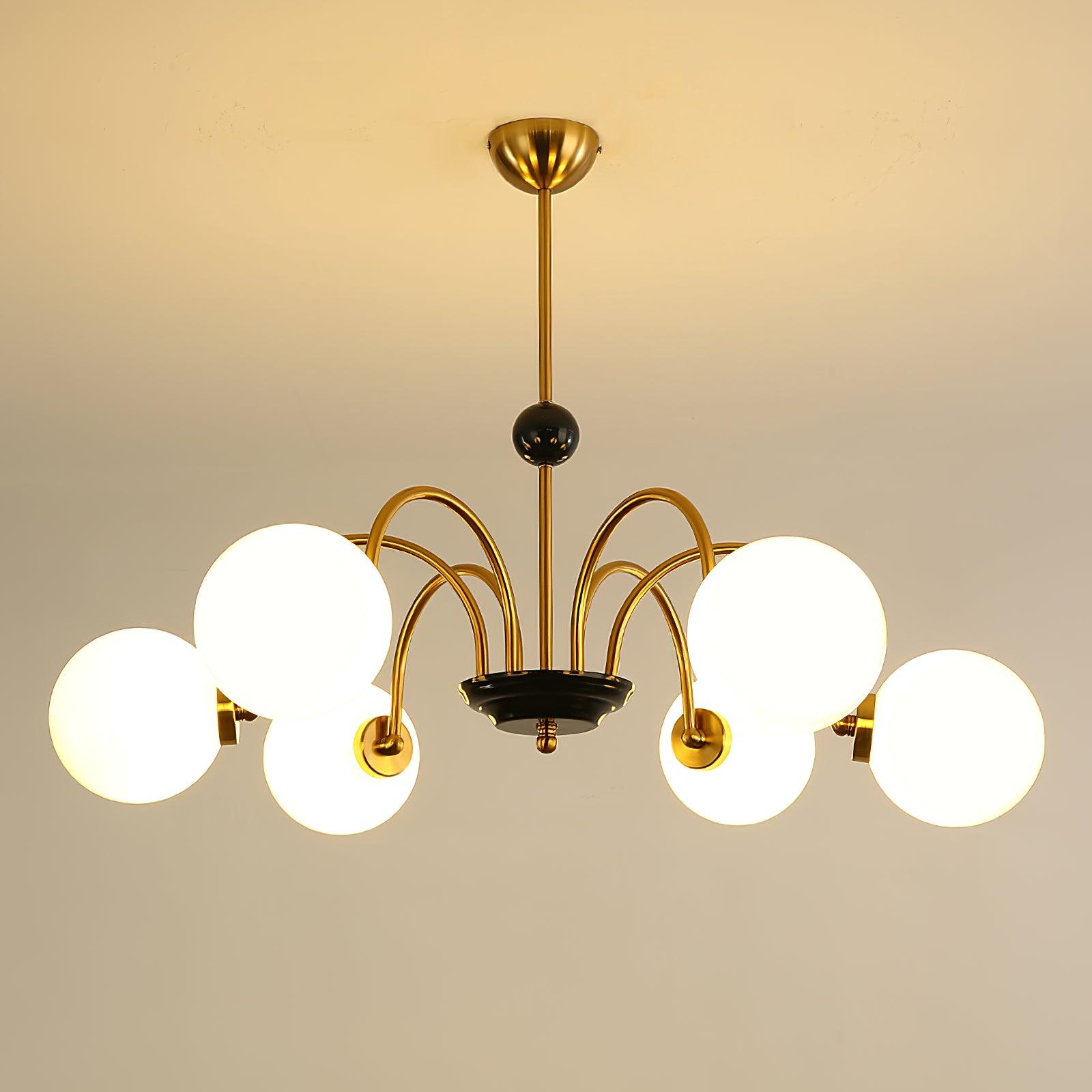 Chandelier Curved Arms Globe Shades Modern Retro Style Dining