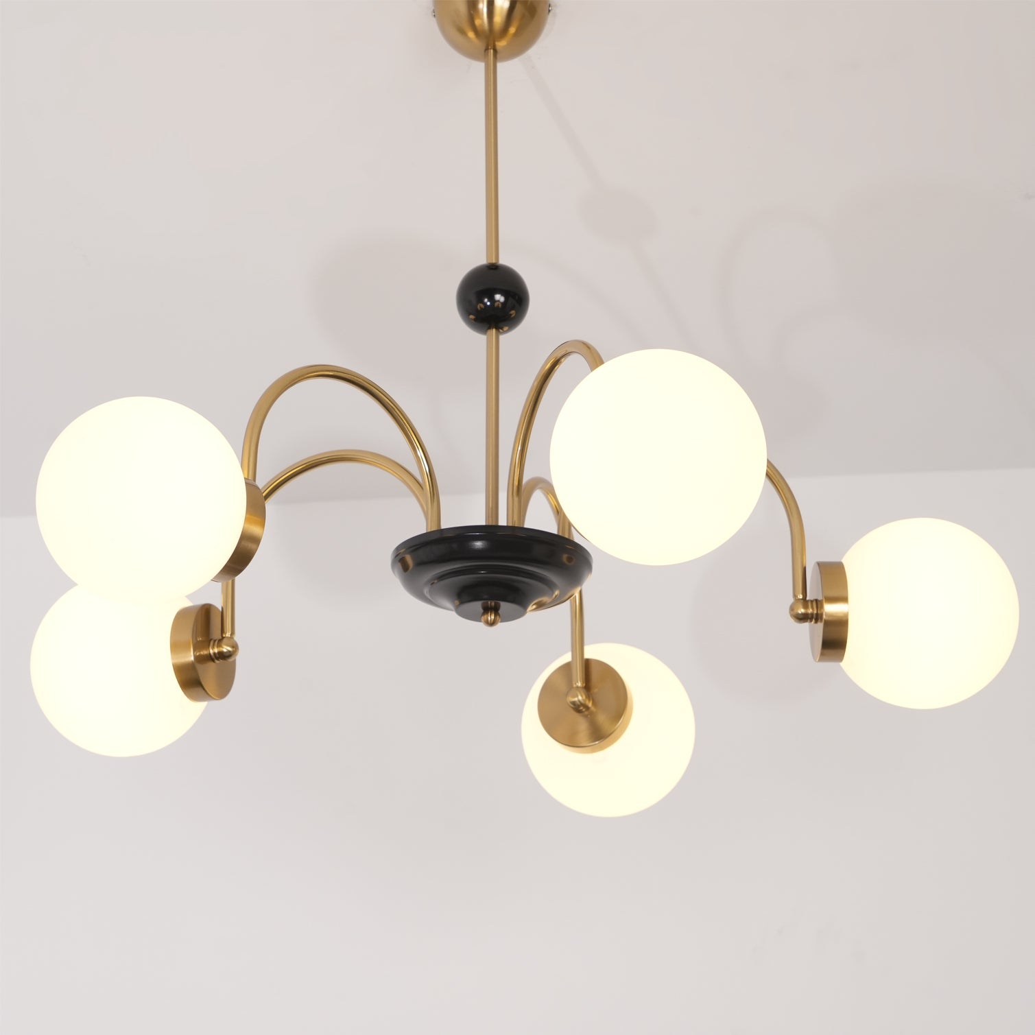 Chandelier Curved Arms Globe Shades Modern Retro Style Dining