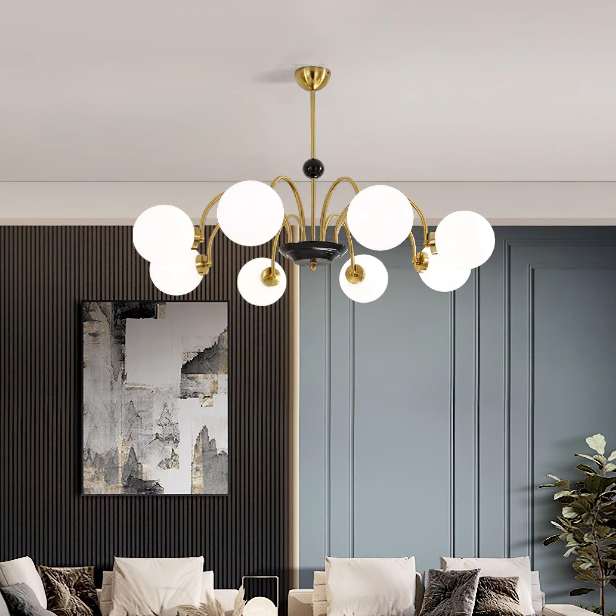 Chandelier Curved Arms Globe Shades Modern Retro Style Dining