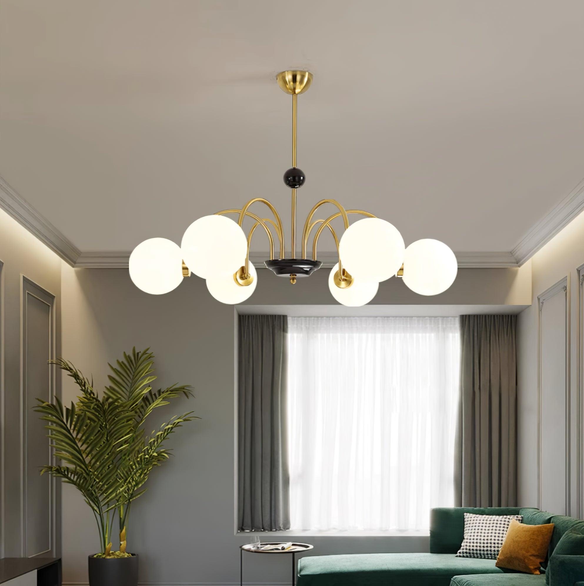 Chandelier Curved Arms Globe Shades Modern Retro Style Dining