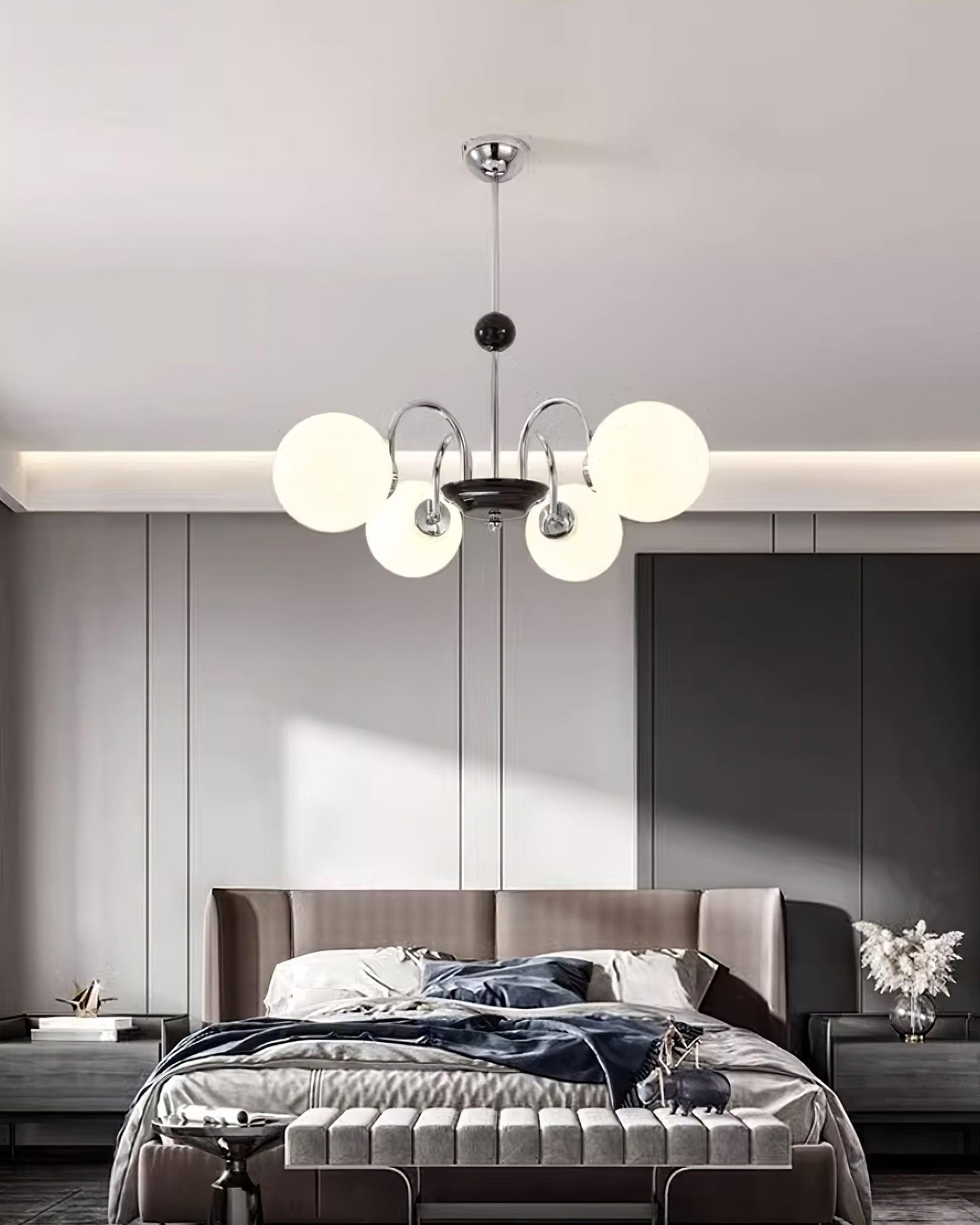 Chandelier Curved Arms Globe Shades Modern Retro Style Dining
