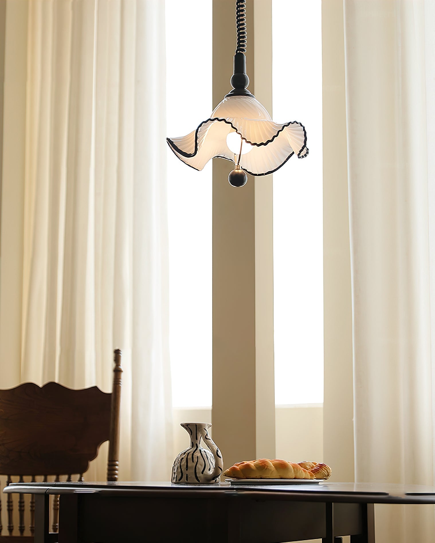 Top-down view of the fluted glass shade.