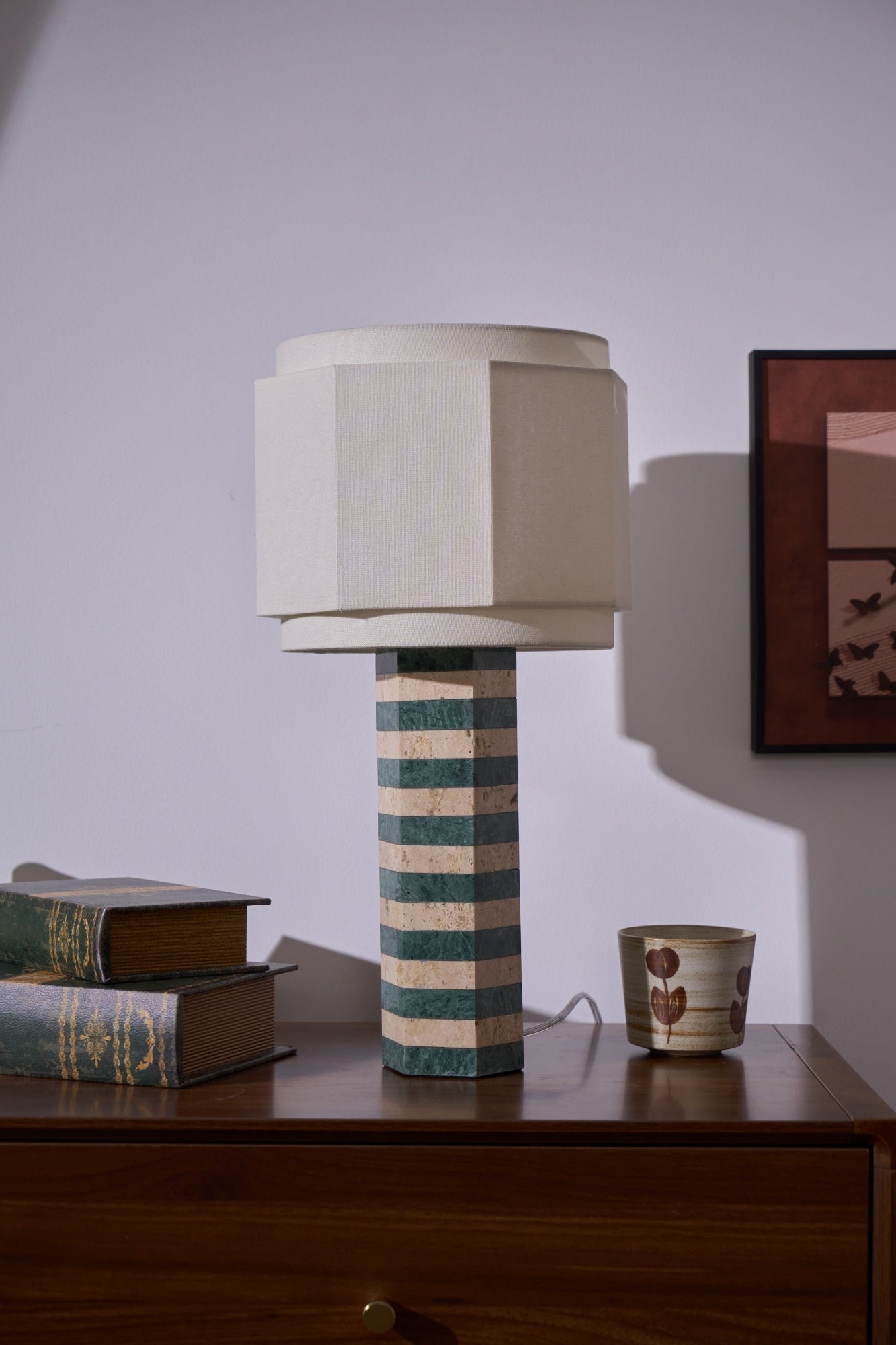 Stripes Fabric Table Lamp-Neutral Decor