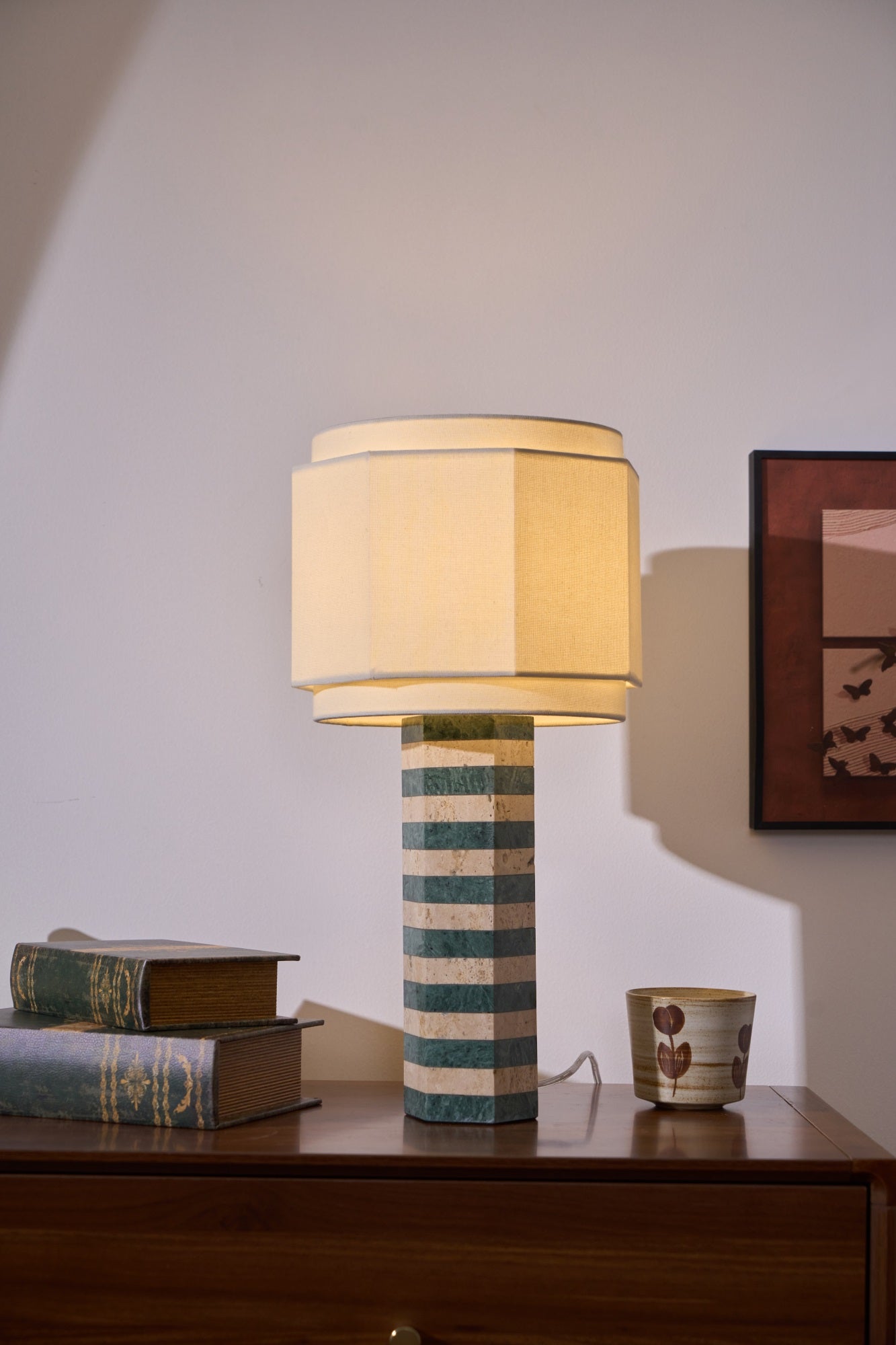 Stripes Fabric Table Lamp-Neutral Decor
