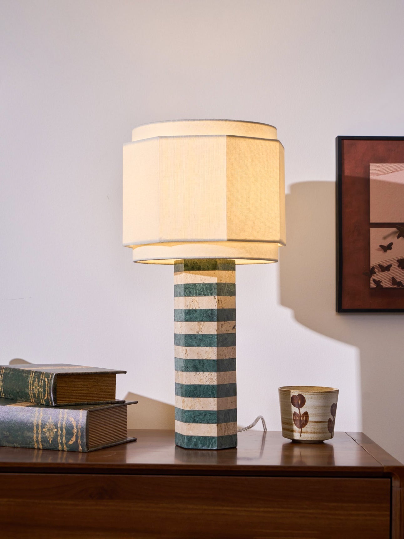 Stripes Fabric Table Lamp-Neutral Decor