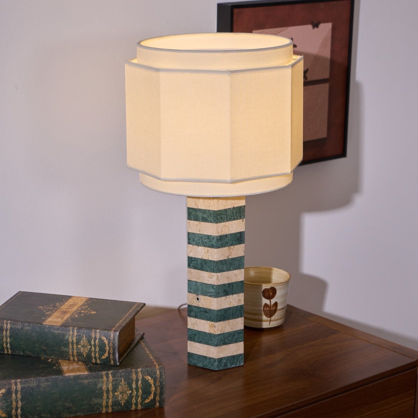 Stripes Fabric Table Lamp-Neutral Decor