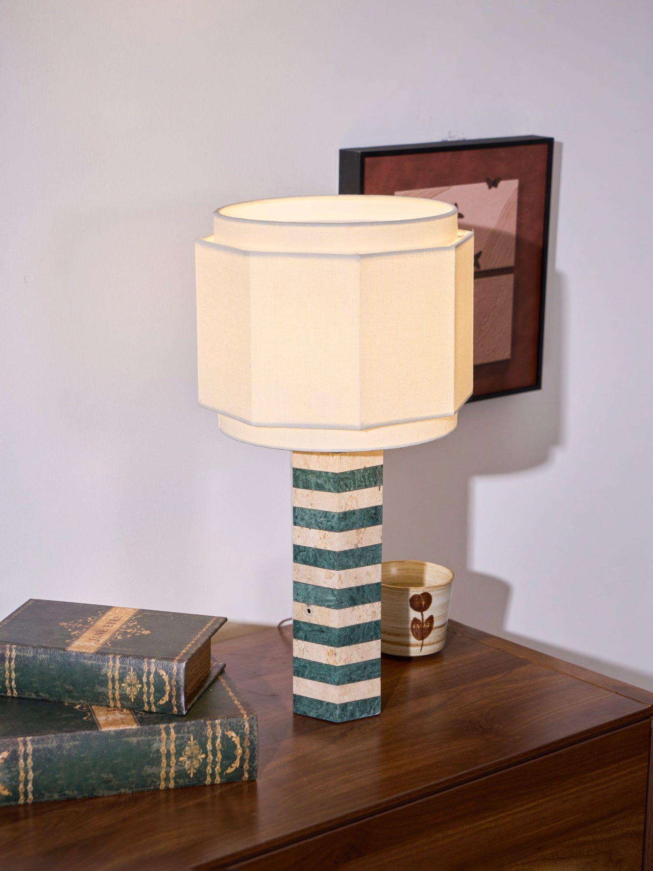 Stripes Fabric Table Lamp-Neutral Decor