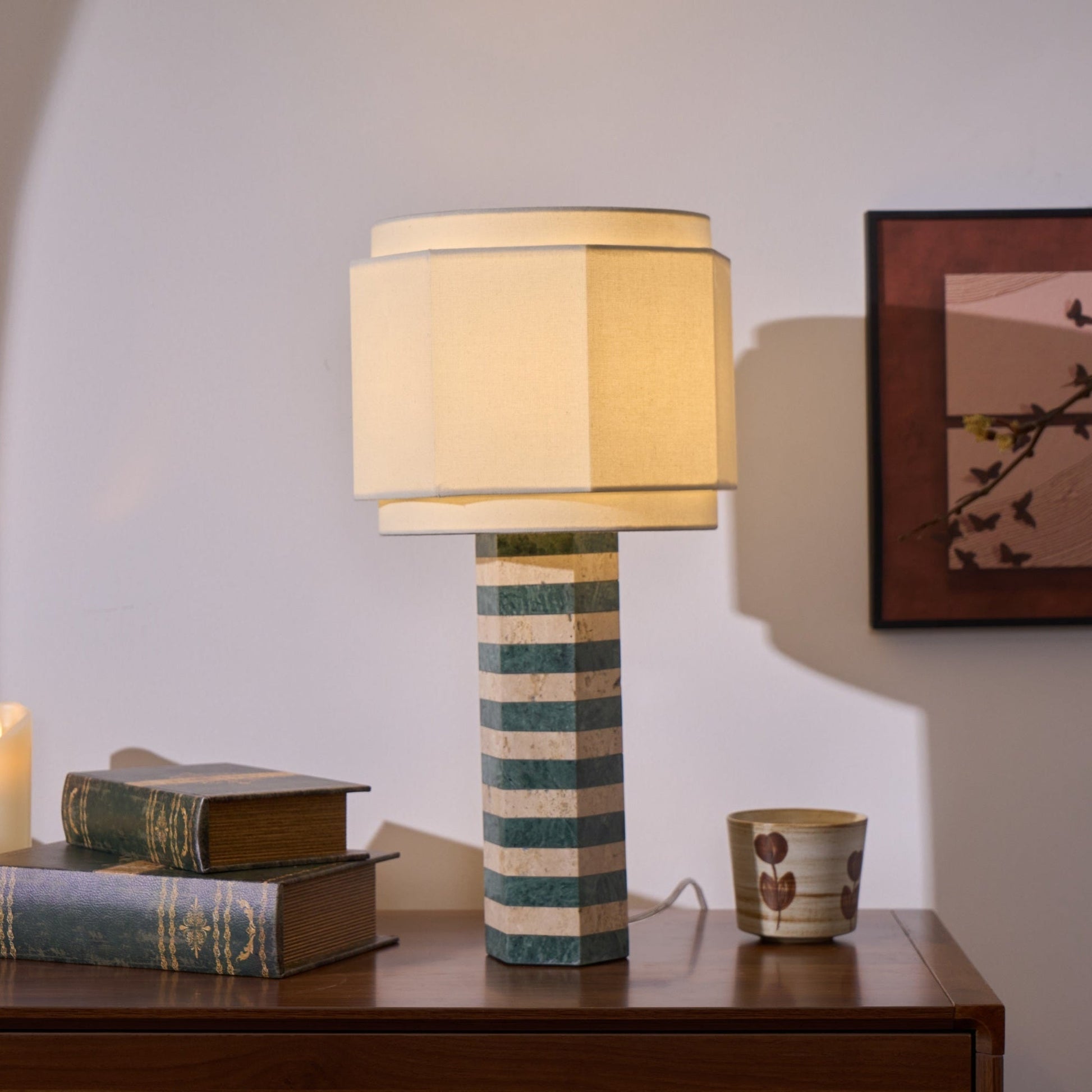 Stripes Fabric Table Lamp-Neutral Decor