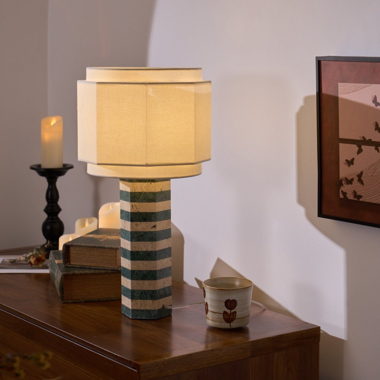 Stripes Fabric Table Lamp-Neutral Decor