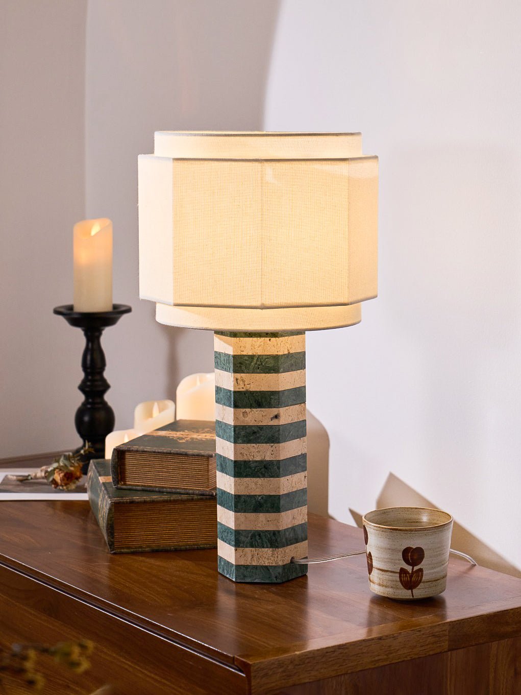 Stripes Fabric Table Lamp-Neutral Decor