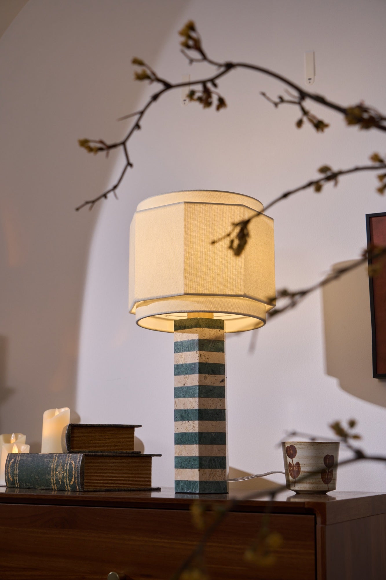 Stripes Fabric Table Lamp-Neutral Decor