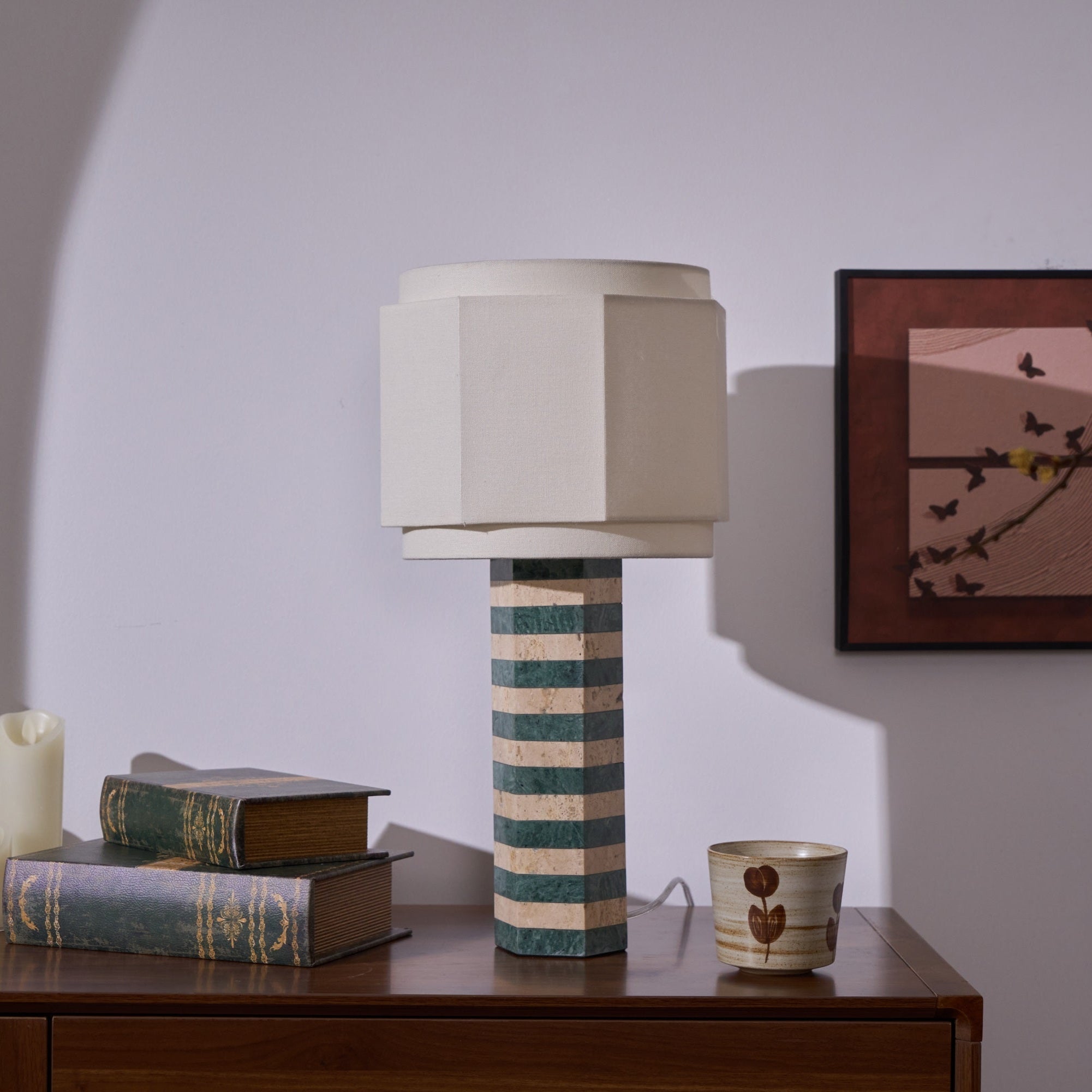 Stripes Fabric Table Lamp-Neutral Decor