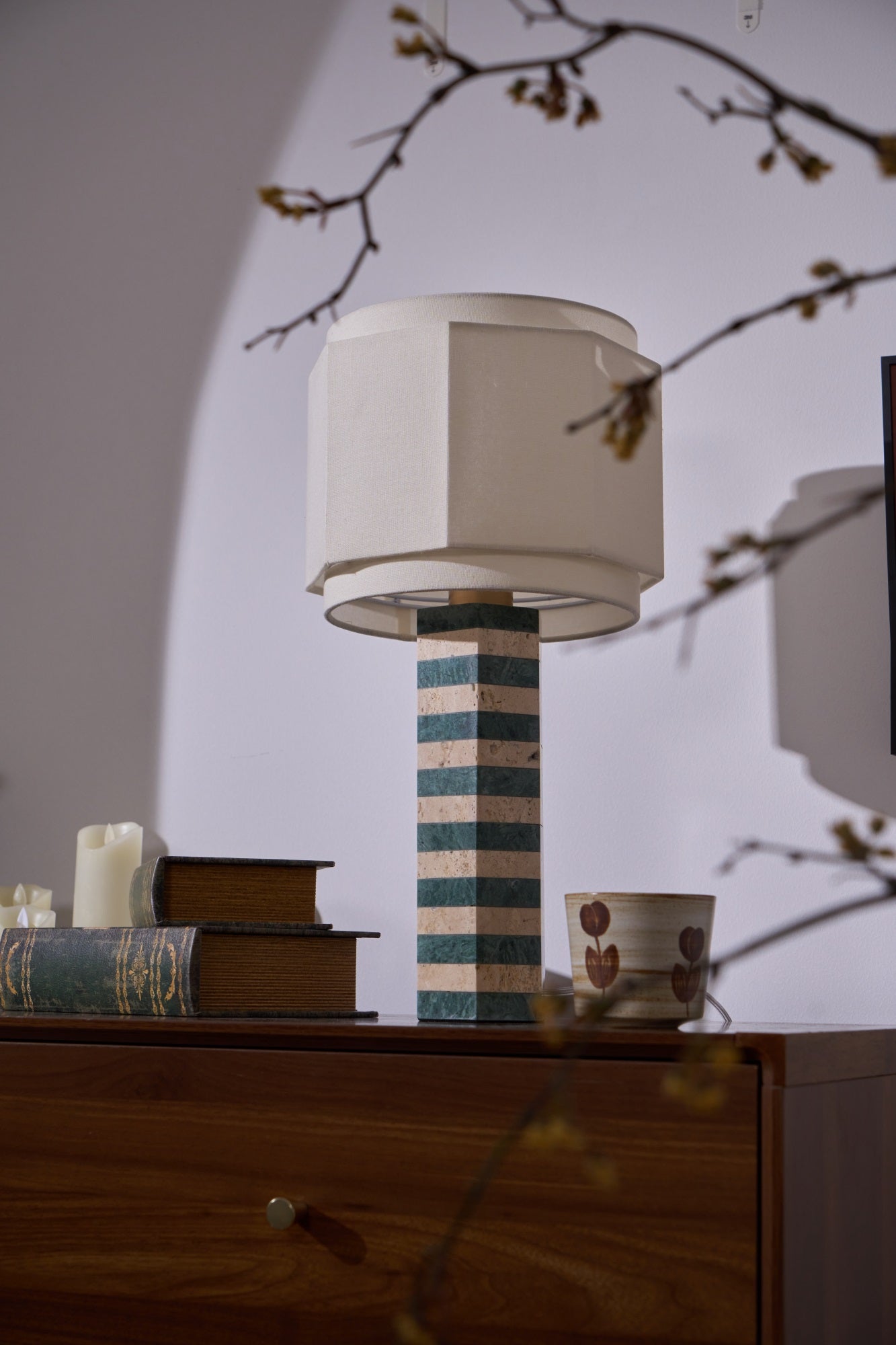 Stripes Fabric Table Lamp-Neutral Decor