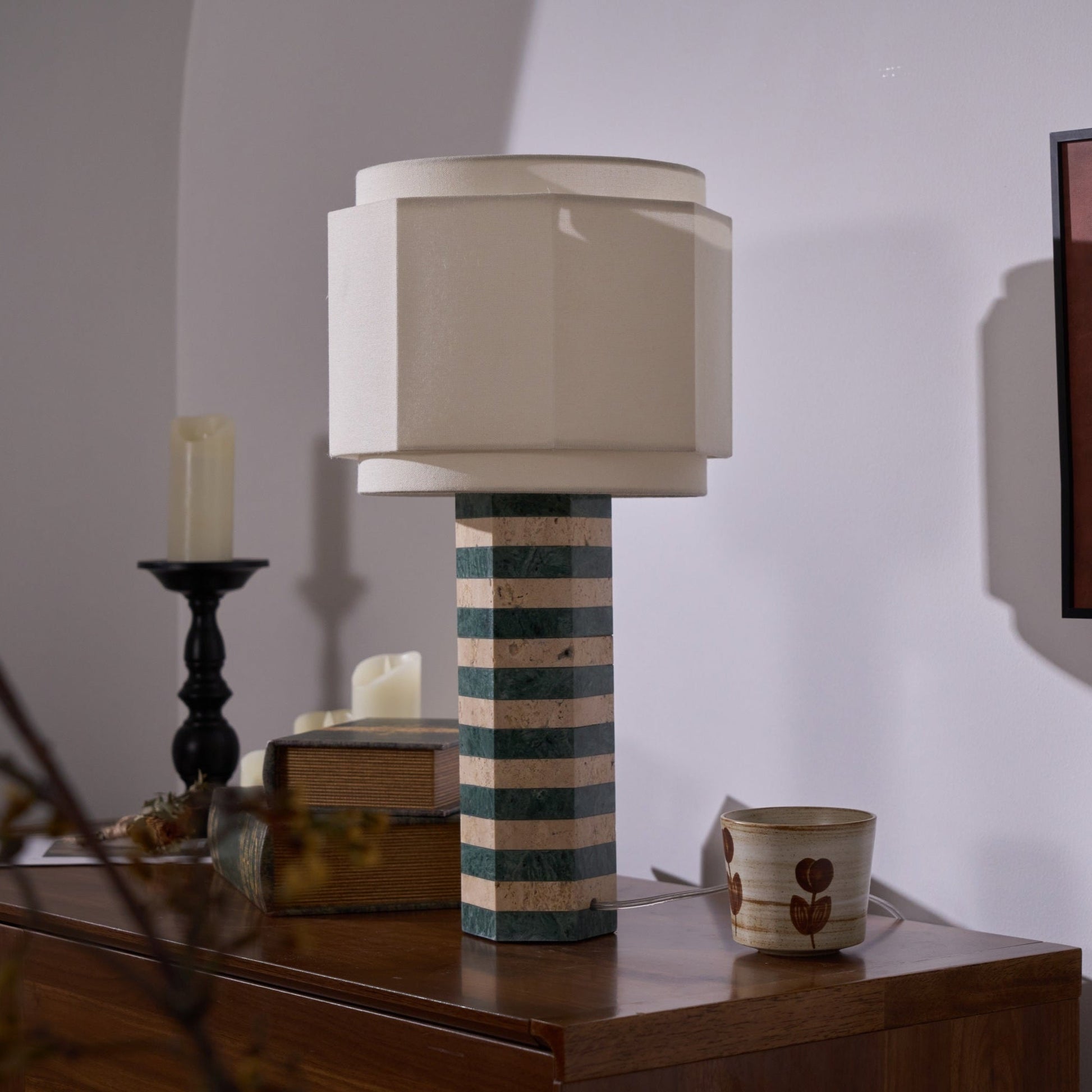 Stripes Fabric Table Lamp-Neutral Decor