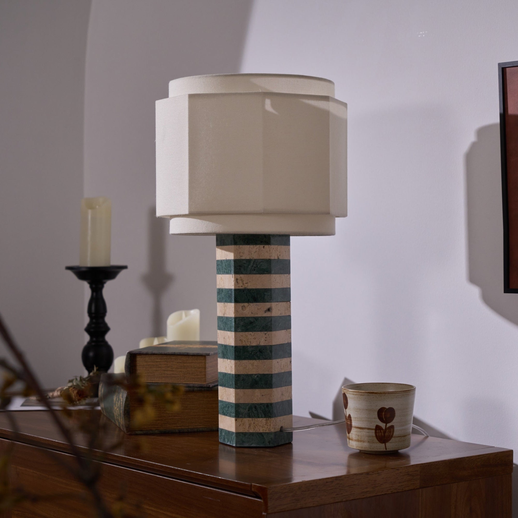 Stripes Fabric Table Lamp-Neutral Decor