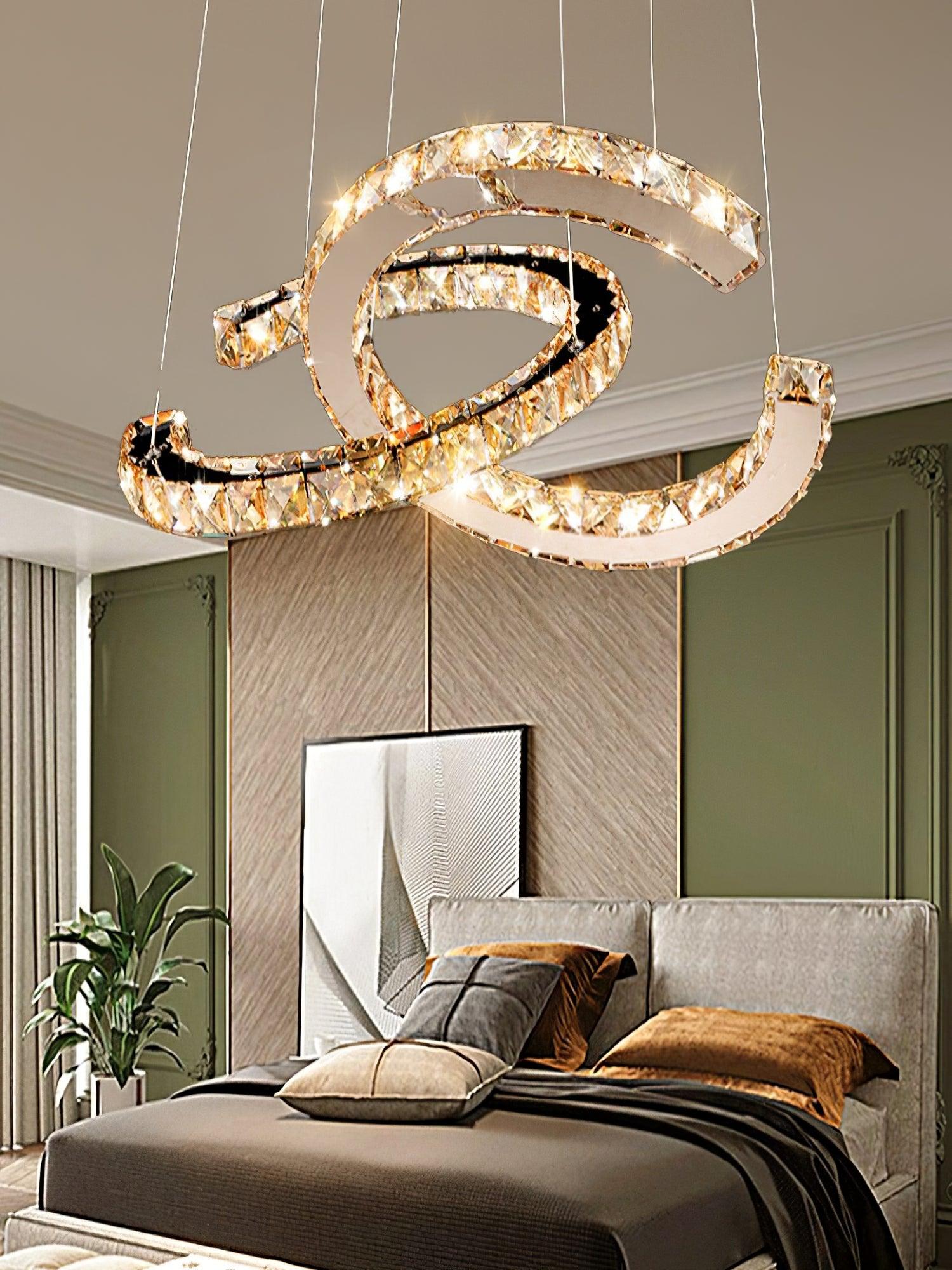 Elvian Chandelier Crystal Double C Modern Silver 2-Ring-Neutral Decor