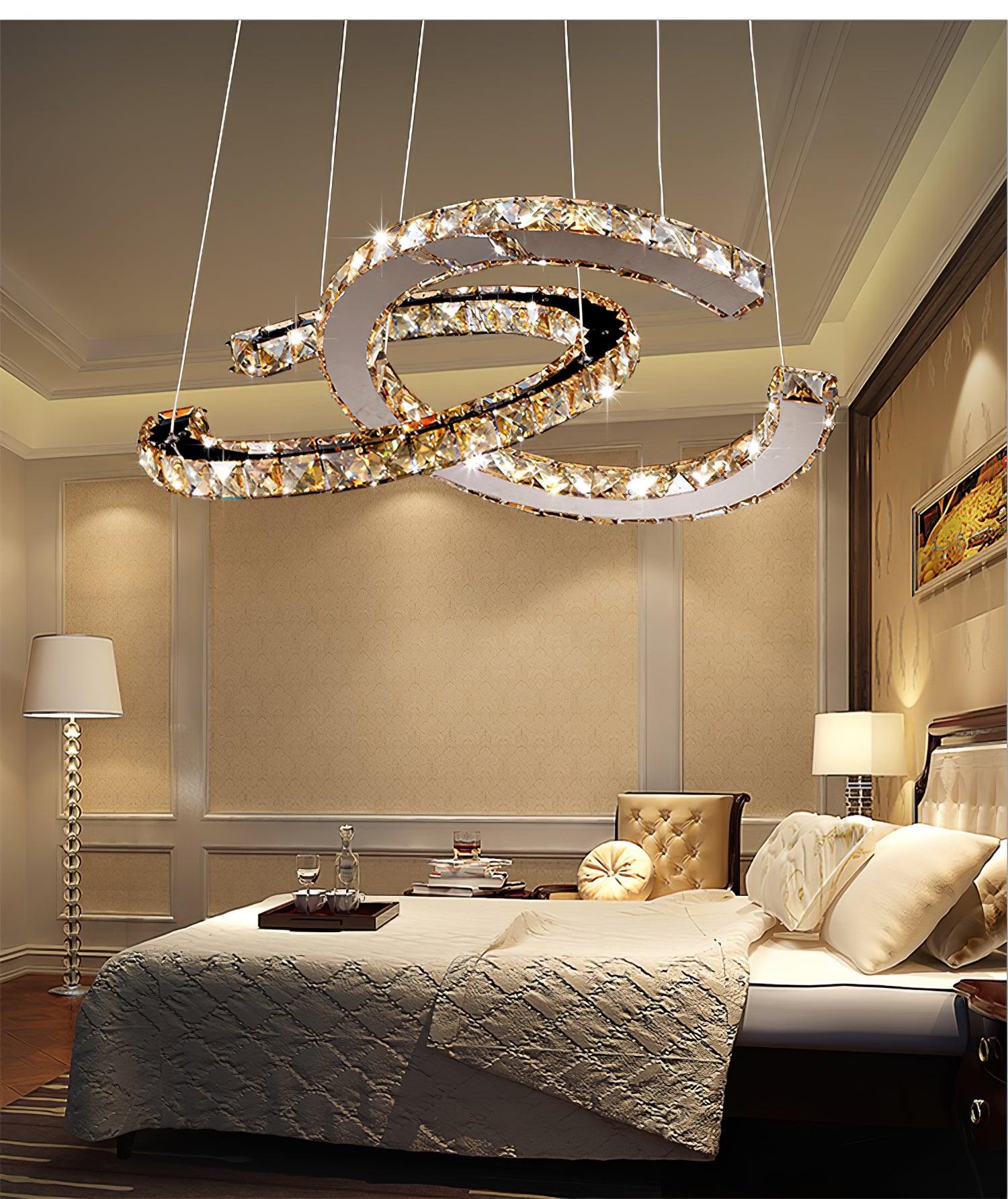 Elvian Chandelier Crystal Double C Modern Silver 2-Ring-Neutral Decor