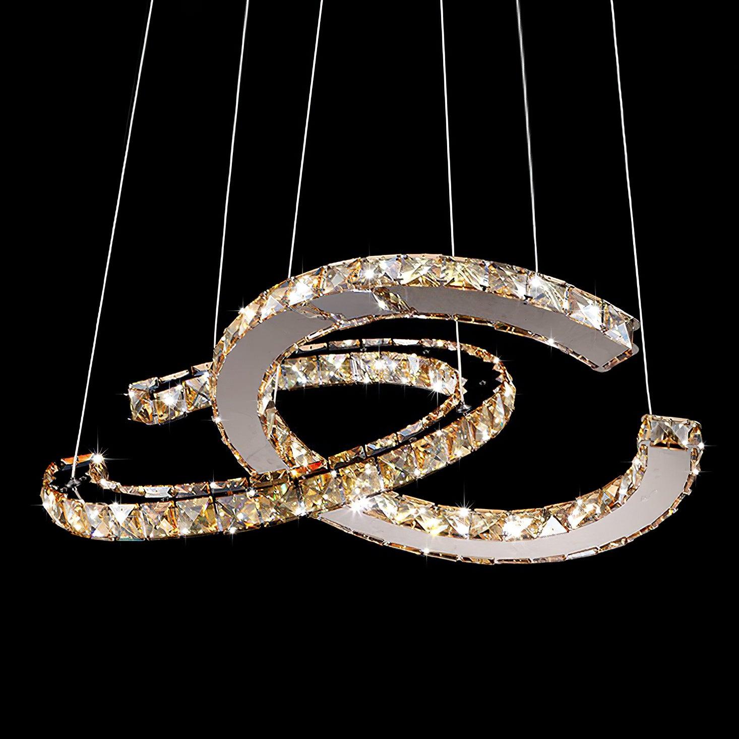 Elvian Chandelier Crystal Double C Modern Silver 2-Ring-Neutral Decor
