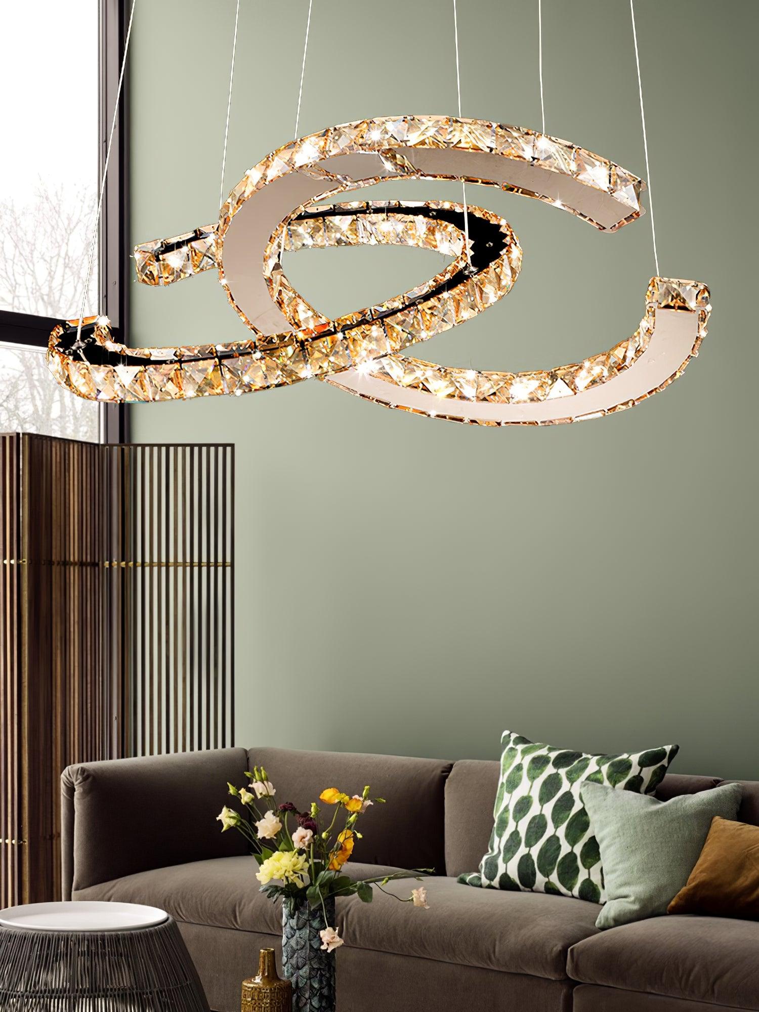 Elvian Chandelier Crystal Double C Modern Silver 2-Ring-Neutral Decor